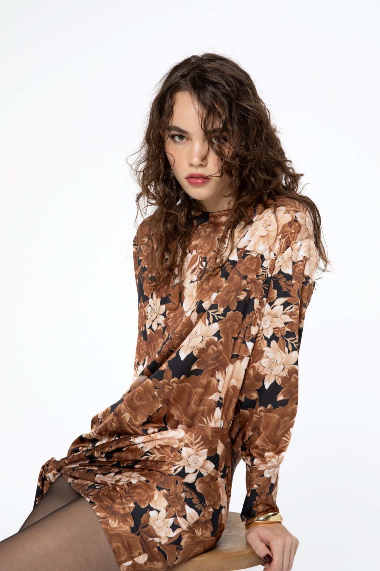 Picture of Brown Dahlia Mini Wrap Tie Detail Dress