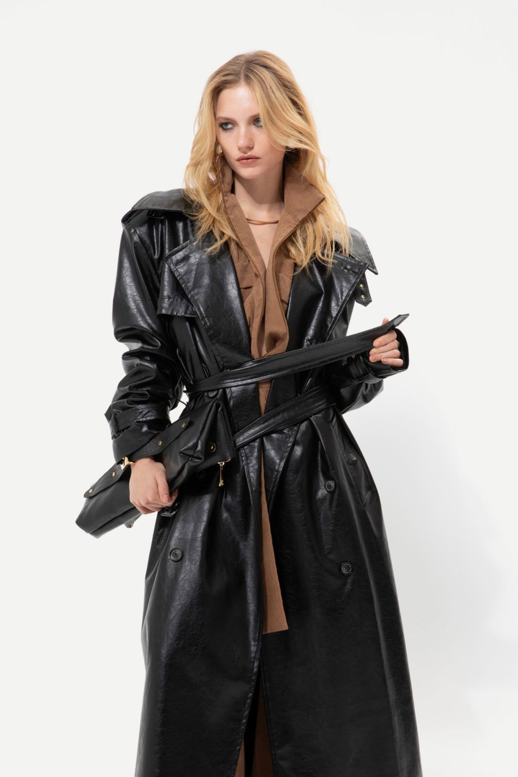 Picture of Black Faux Leather Trench Coat