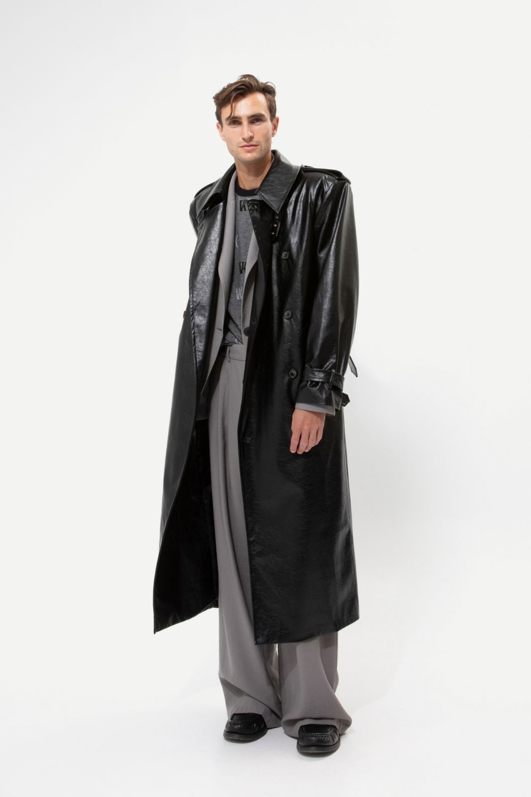 Picture of Black Faux Leather Trench Coat