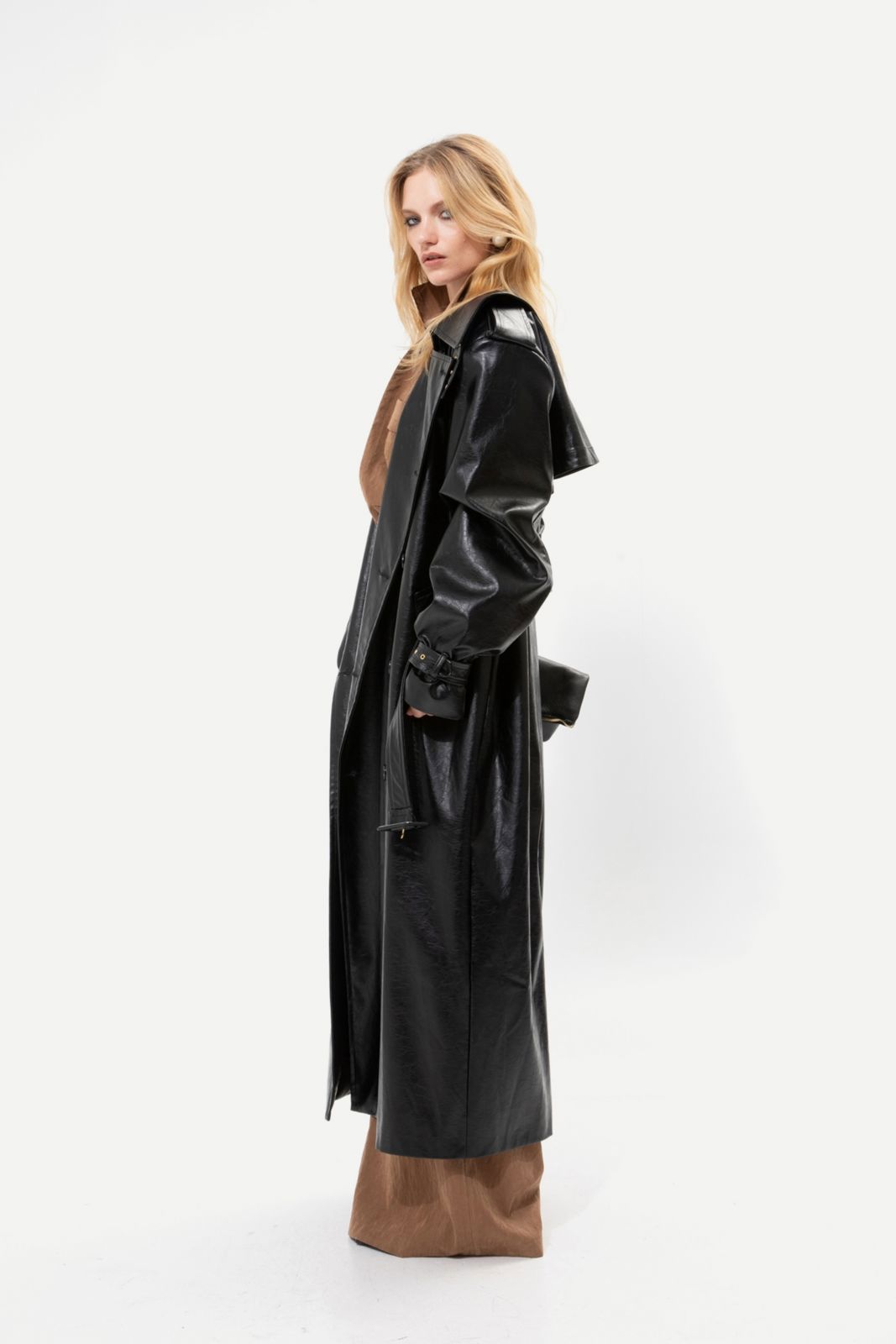 Picture of Black Faux Leather Trench Coat