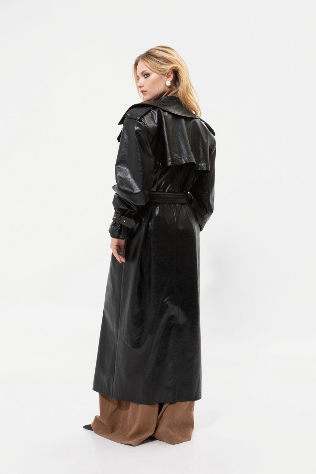 Picture of Black Faux Leather Trench Coat
