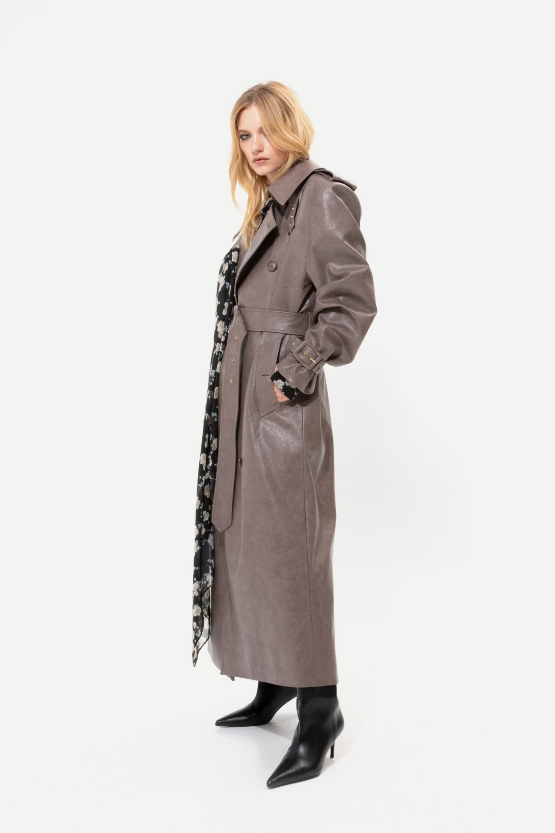 Picture of Grey Faux Leather Trench Coat