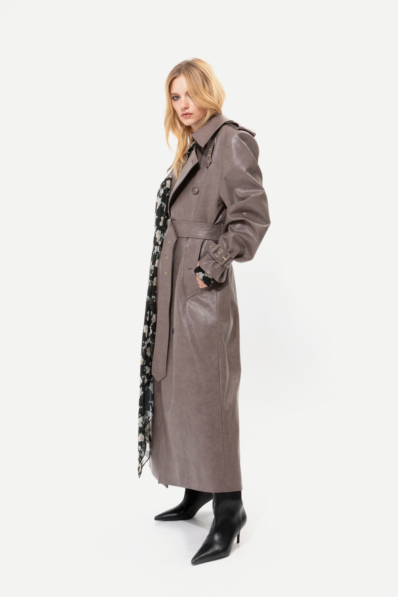 Picture of Grey Faux Leather Trench Coat