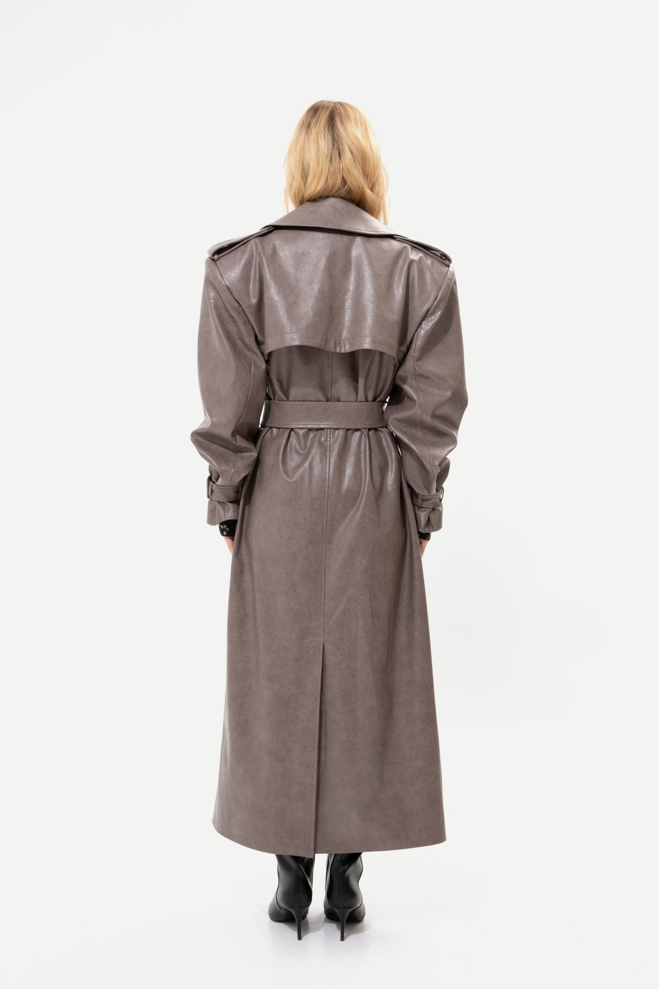 Picture of Grey Faux Leather Trench Coat