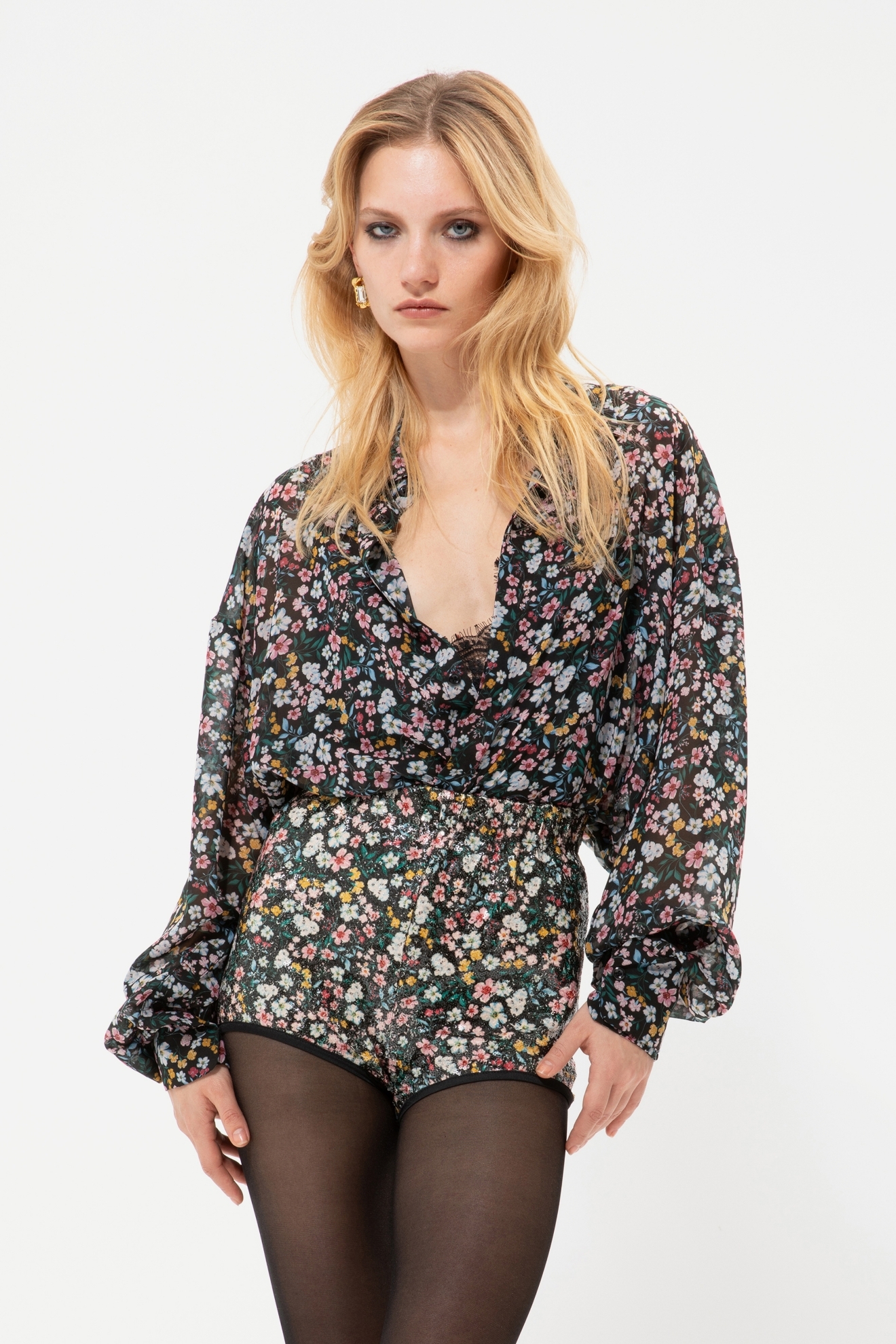 Picture of Sequined Shorts With Floral Print