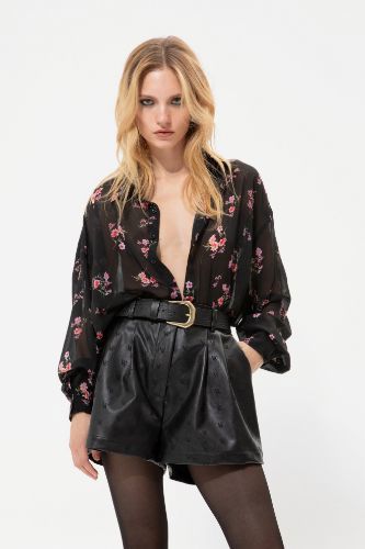 Picture of Vassia Kostara Black Faux Leather Shorts