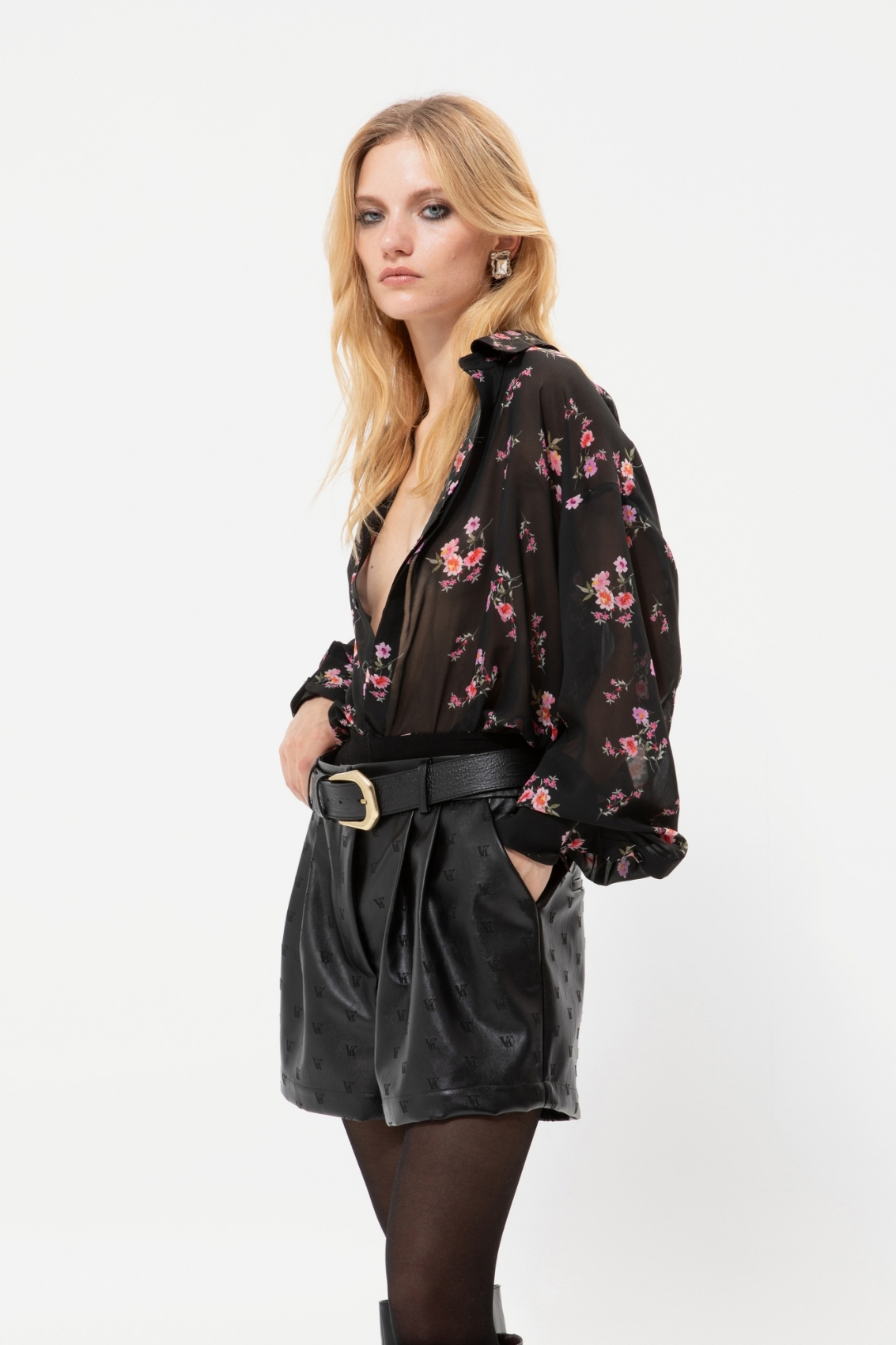 Show details for Vassia Kostara Black Faux Leather Shorts Picture of Vassia Kostara Black Faux Leather Shorts