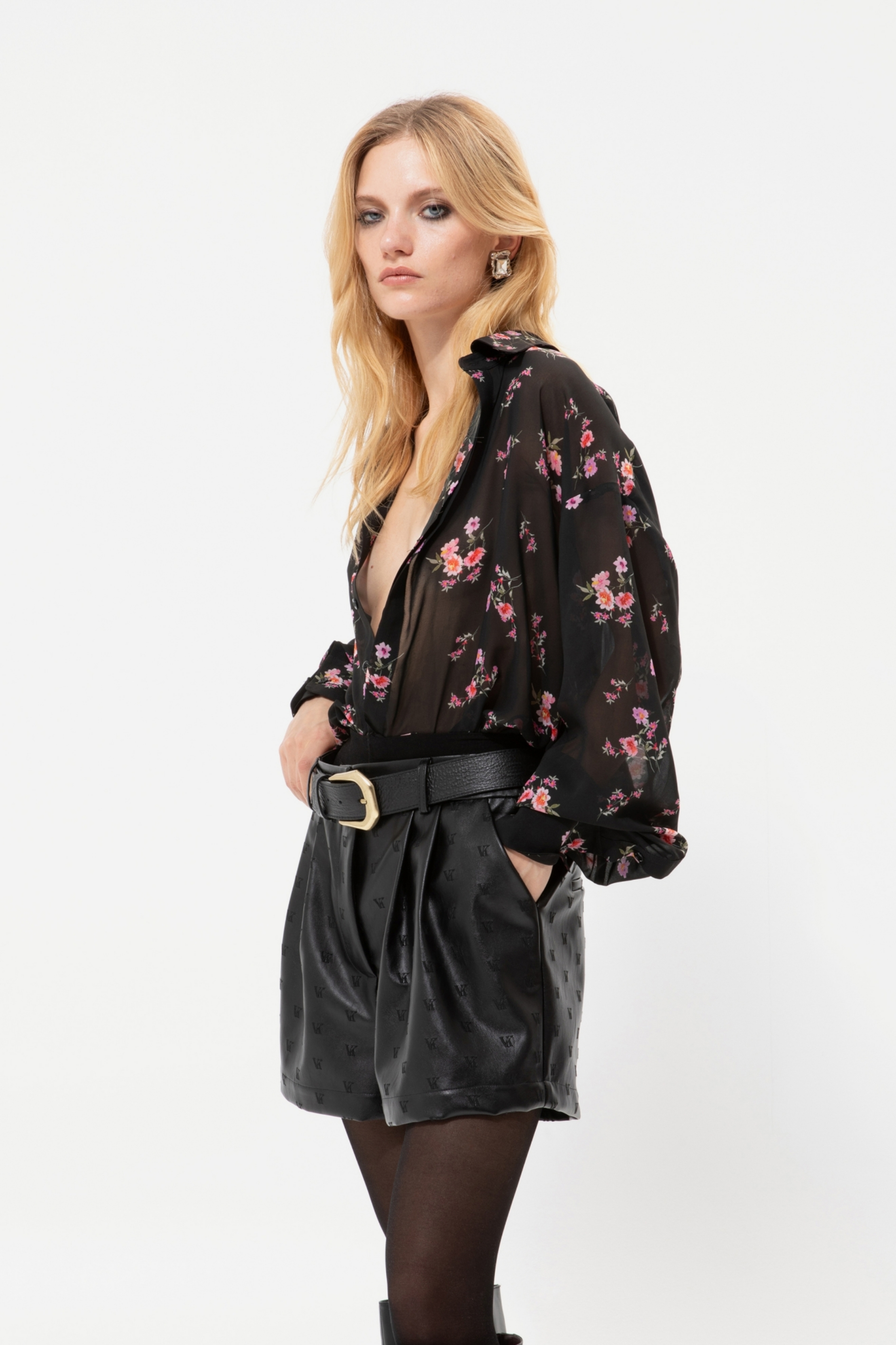 Picture of Vassia Kostara Black Faux Leather Shorts