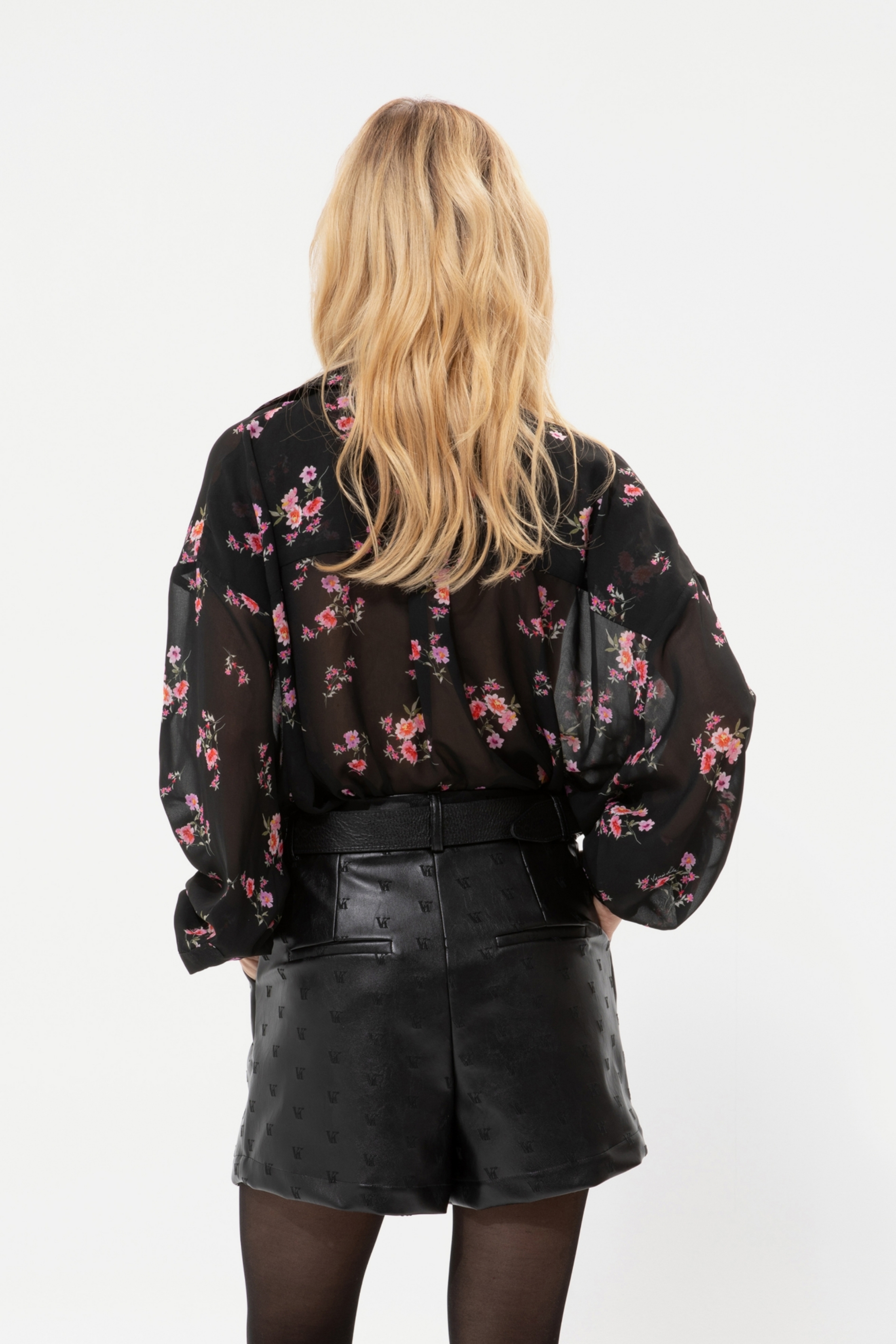 Picture of Vassia Kostara Black Faux Leather Shorts