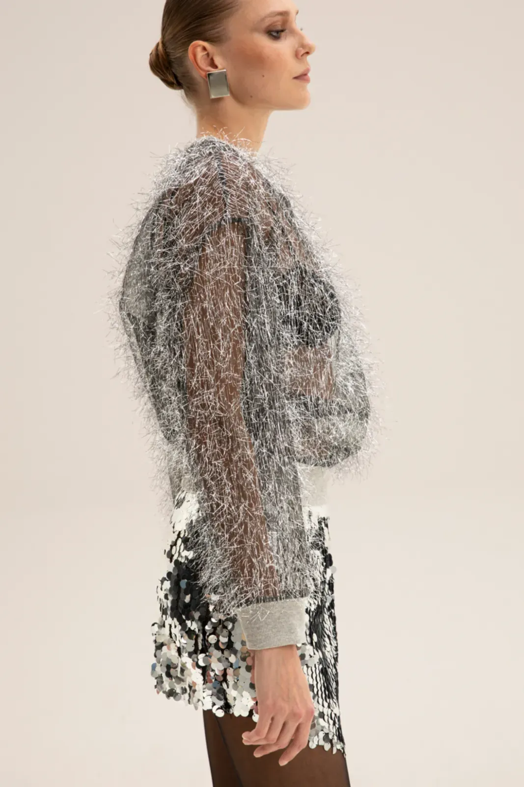 Picture of Silver Oversized Disc Sequin Mini Skirt