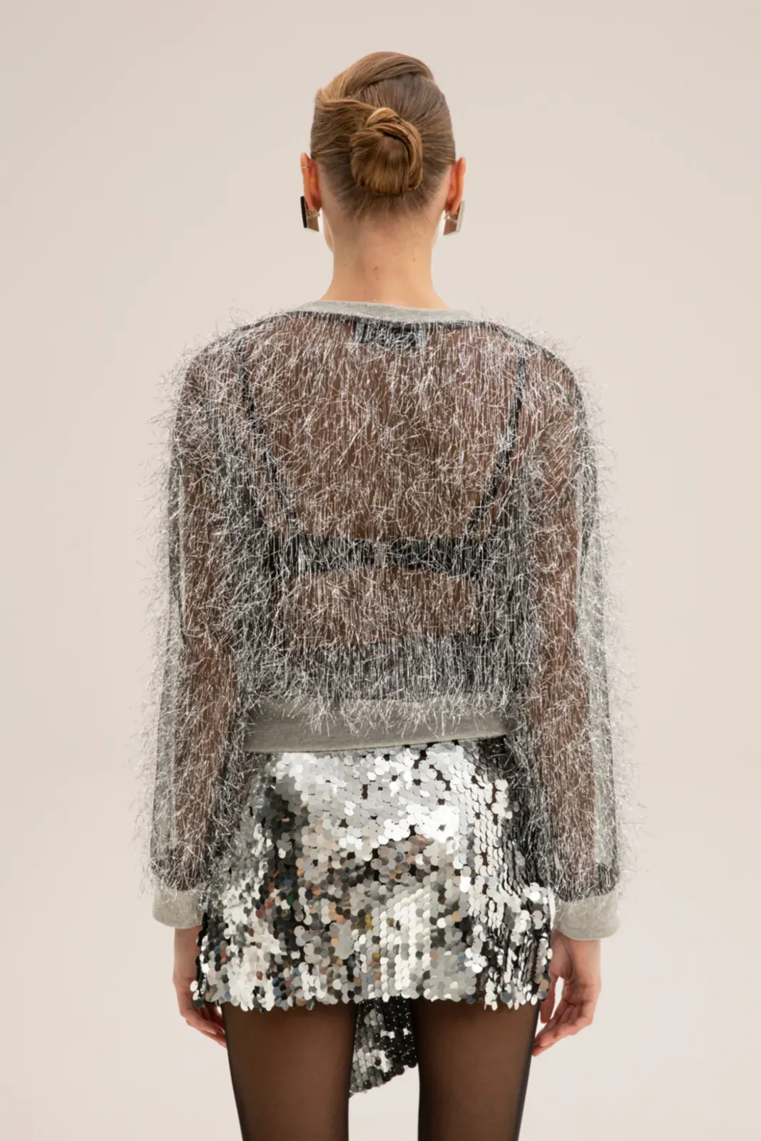 Picture of Silver Oversized Disc Sequin Mini Skirt
