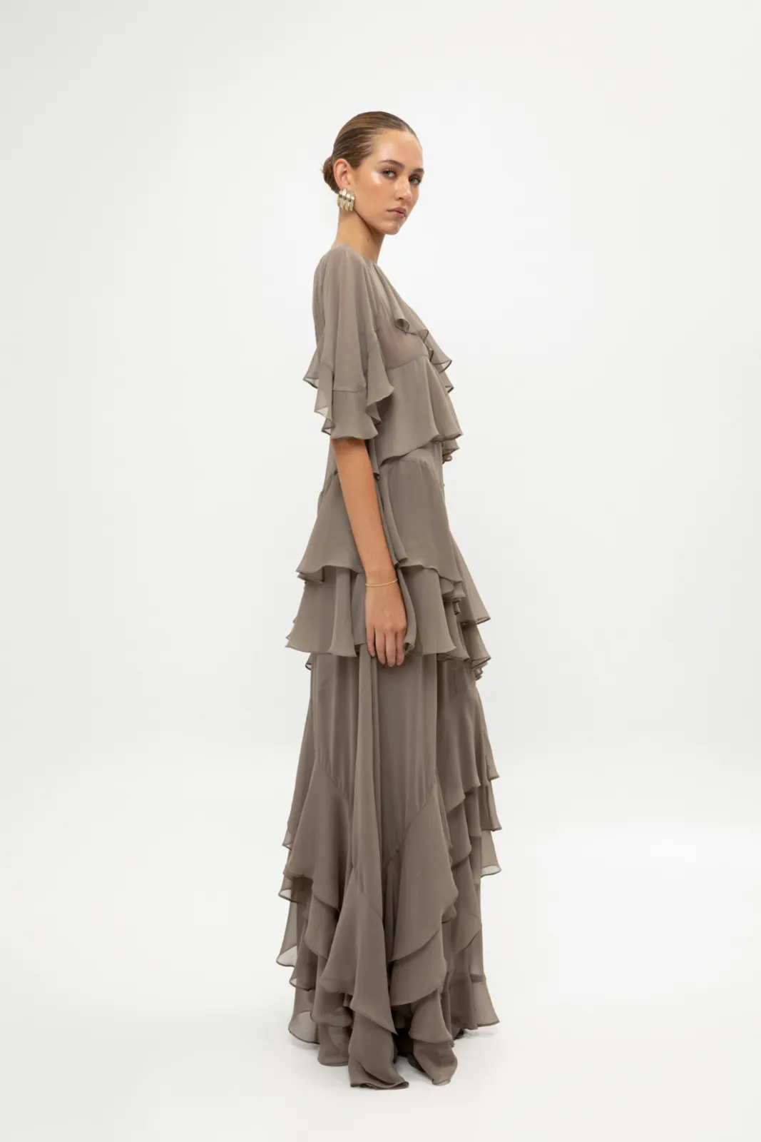 Picture of Grey Ruffled Maxi Dress