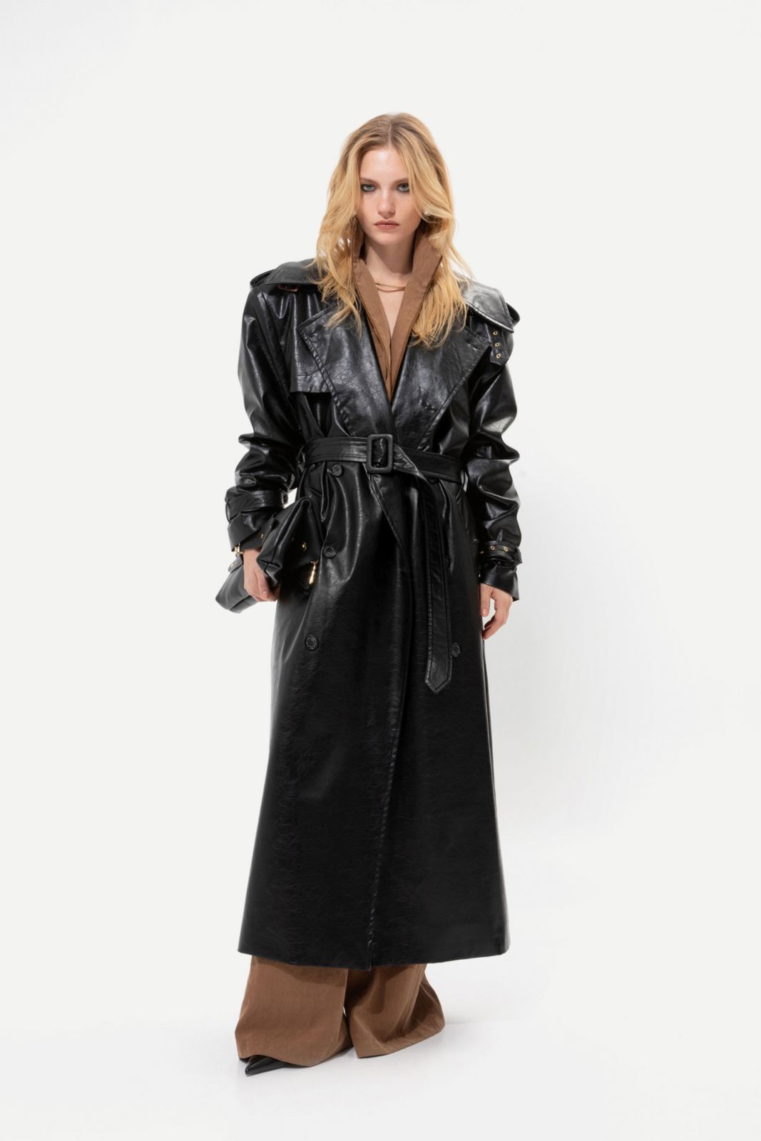 Picture of Black Faux Leather Trench Coat