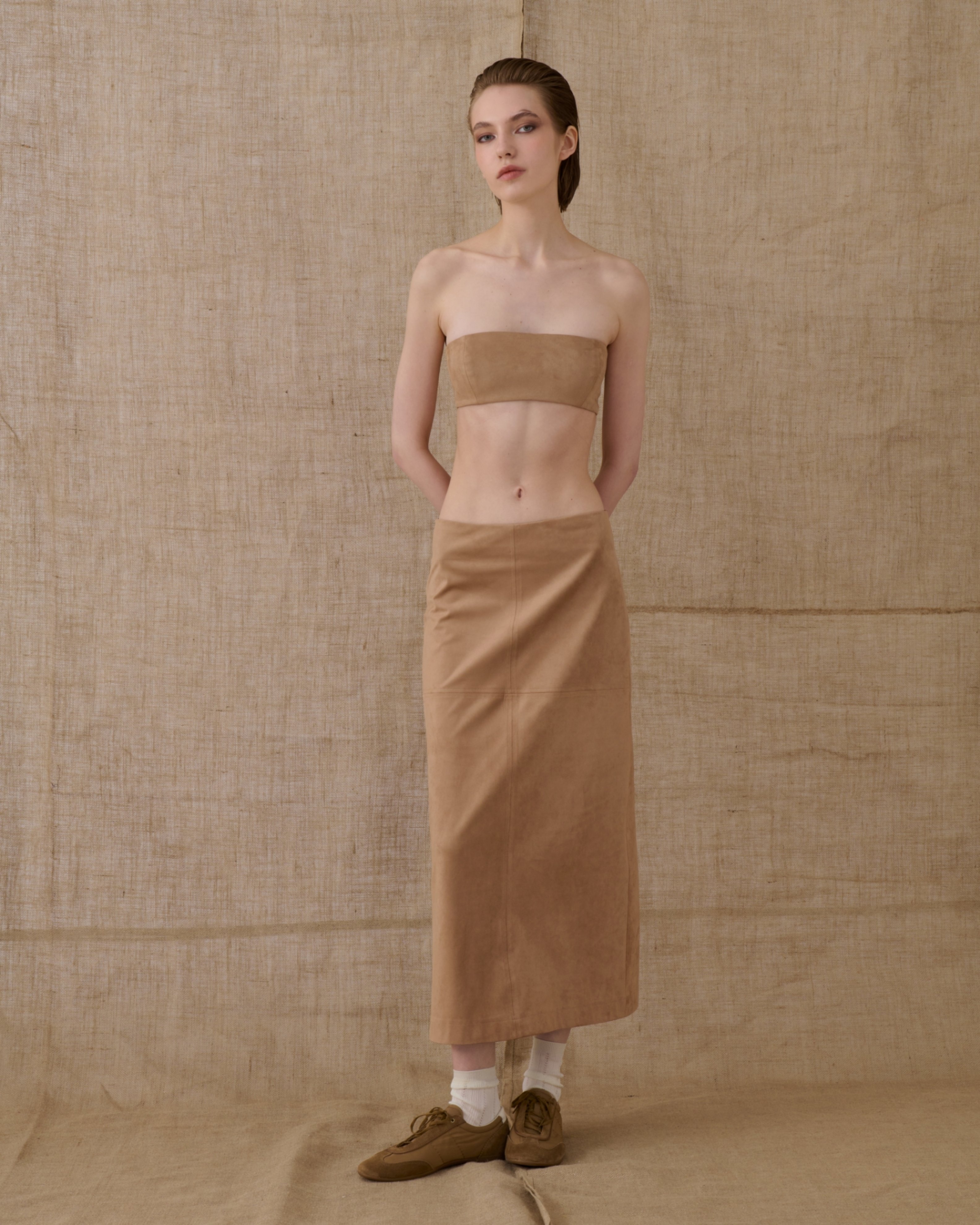 Picture of Beige Midi Suede Skirt