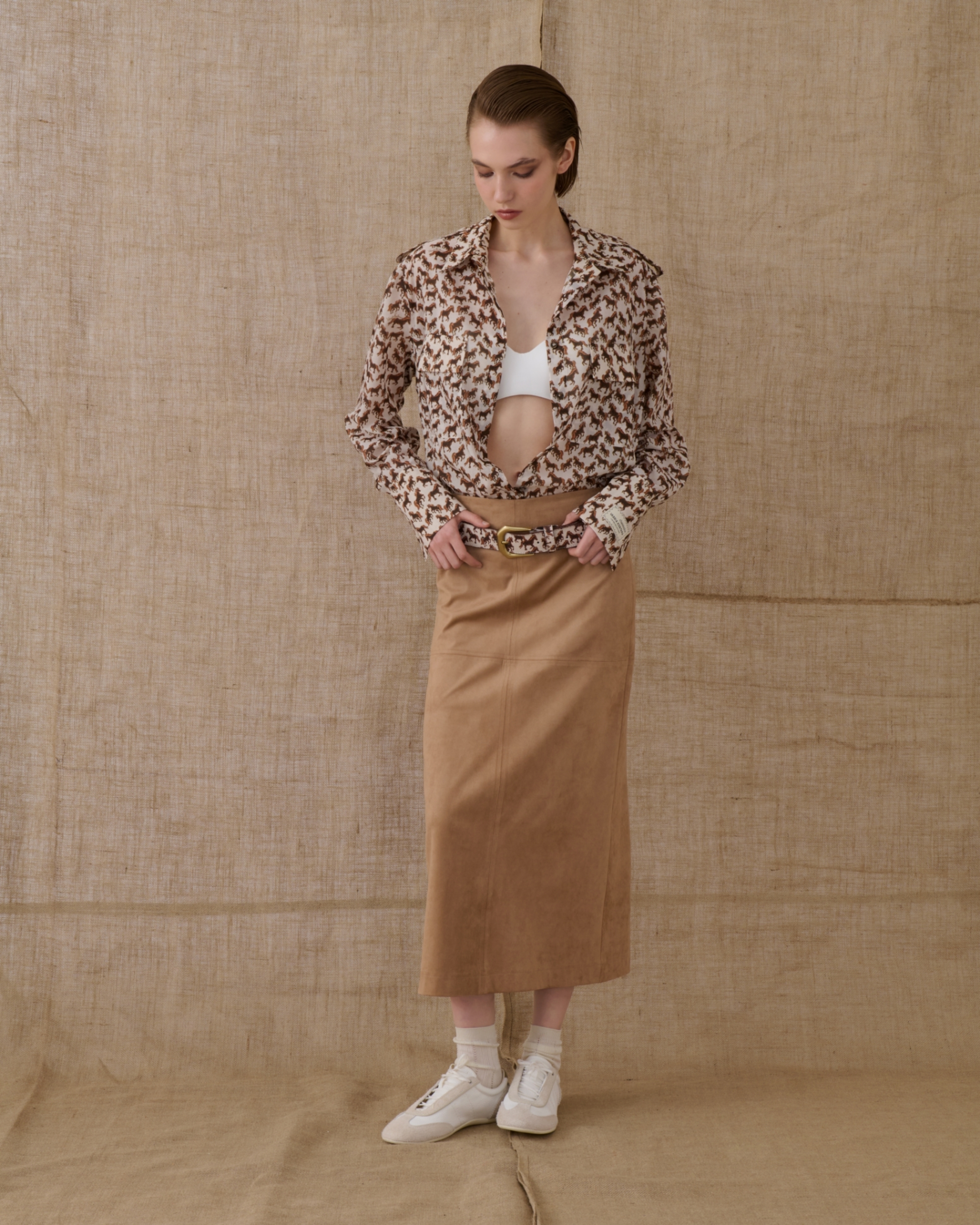 Picture of Beige Midi Suede Skirt