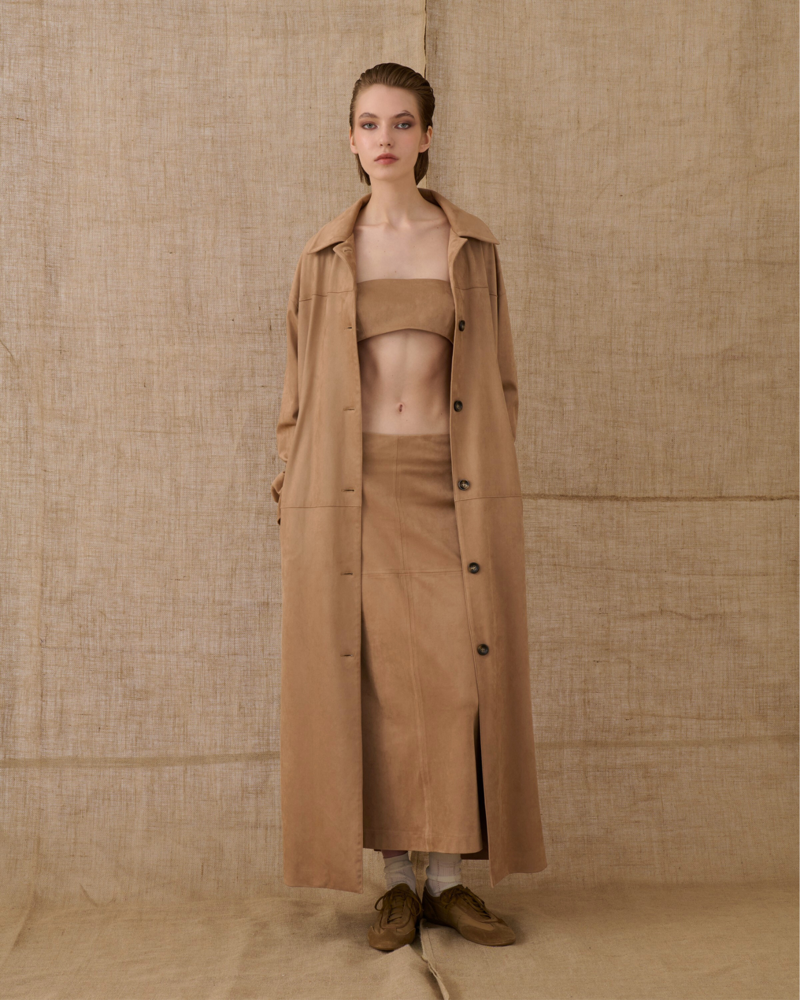 Picture of Beige Midi Suede Skirt