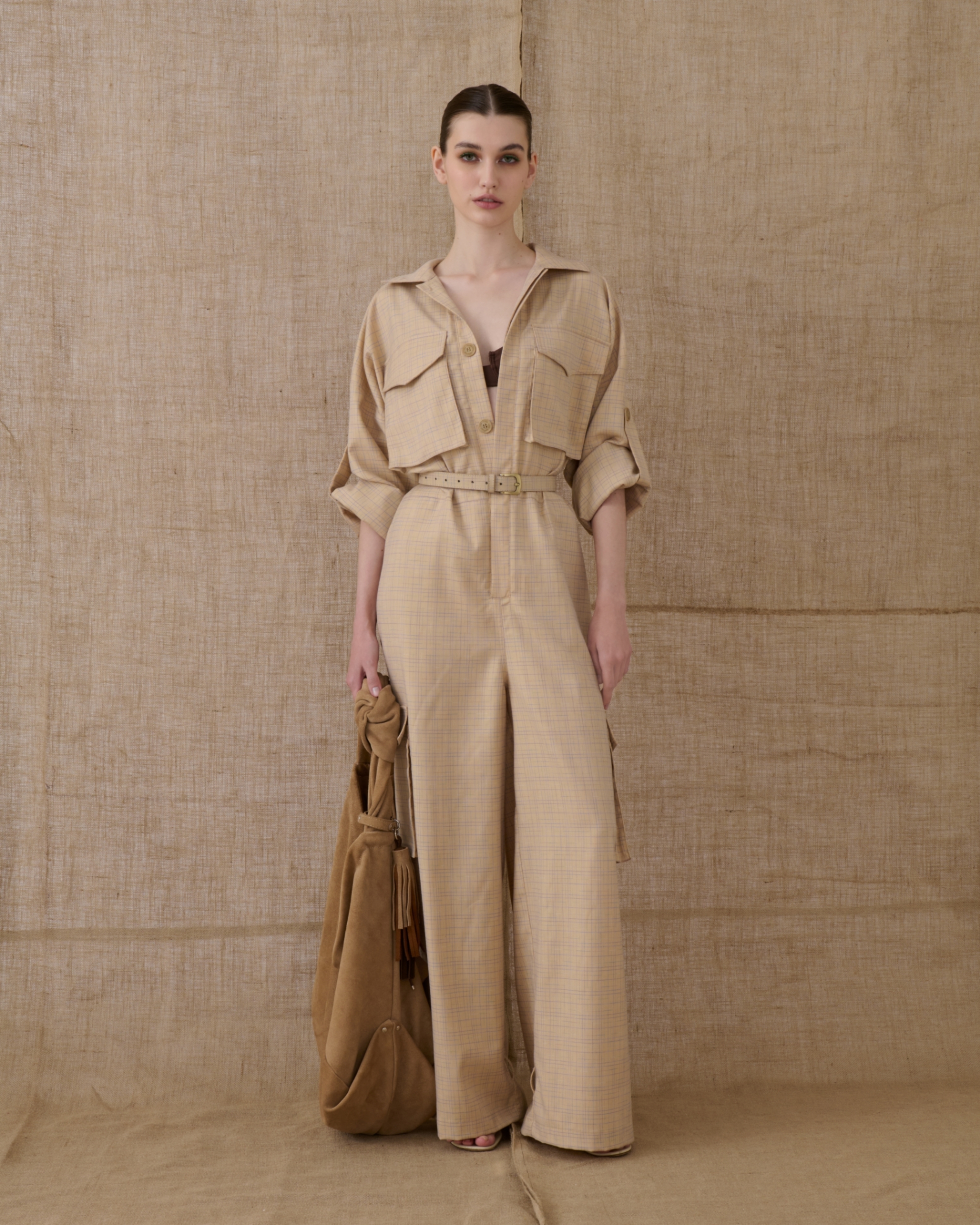 Picture of Beige Chequered Jumpsuit
