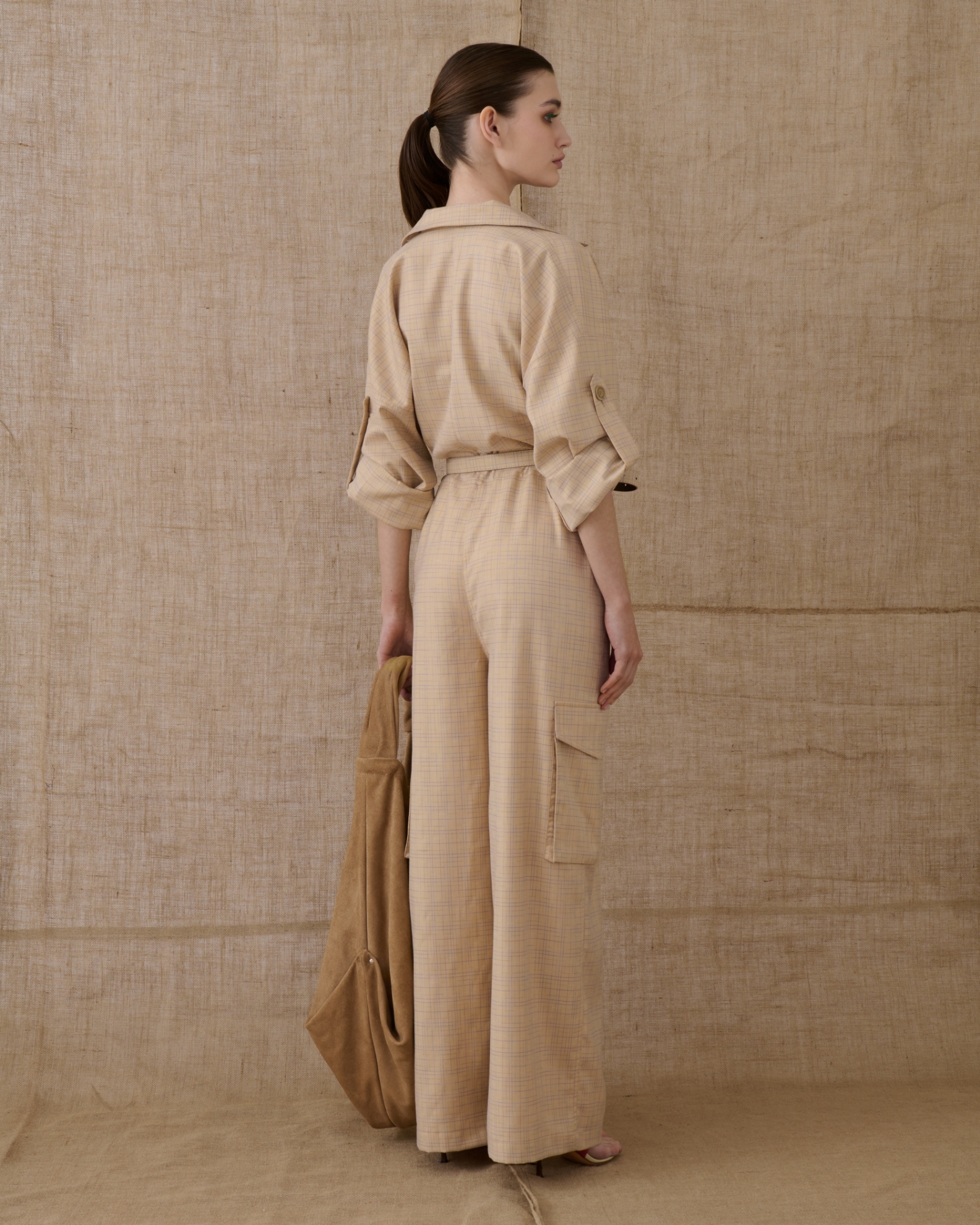 Picture of Beige Chequered Jumpsuit