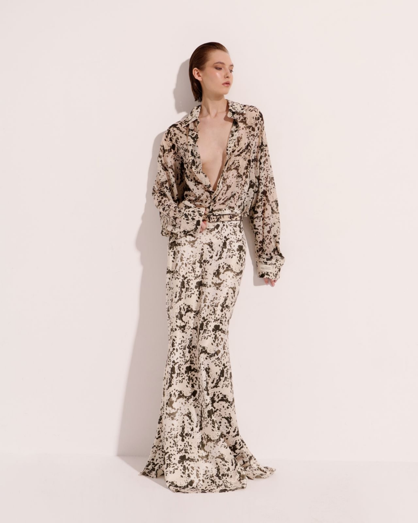 Picture of Satin Long Skirt with Animal Print