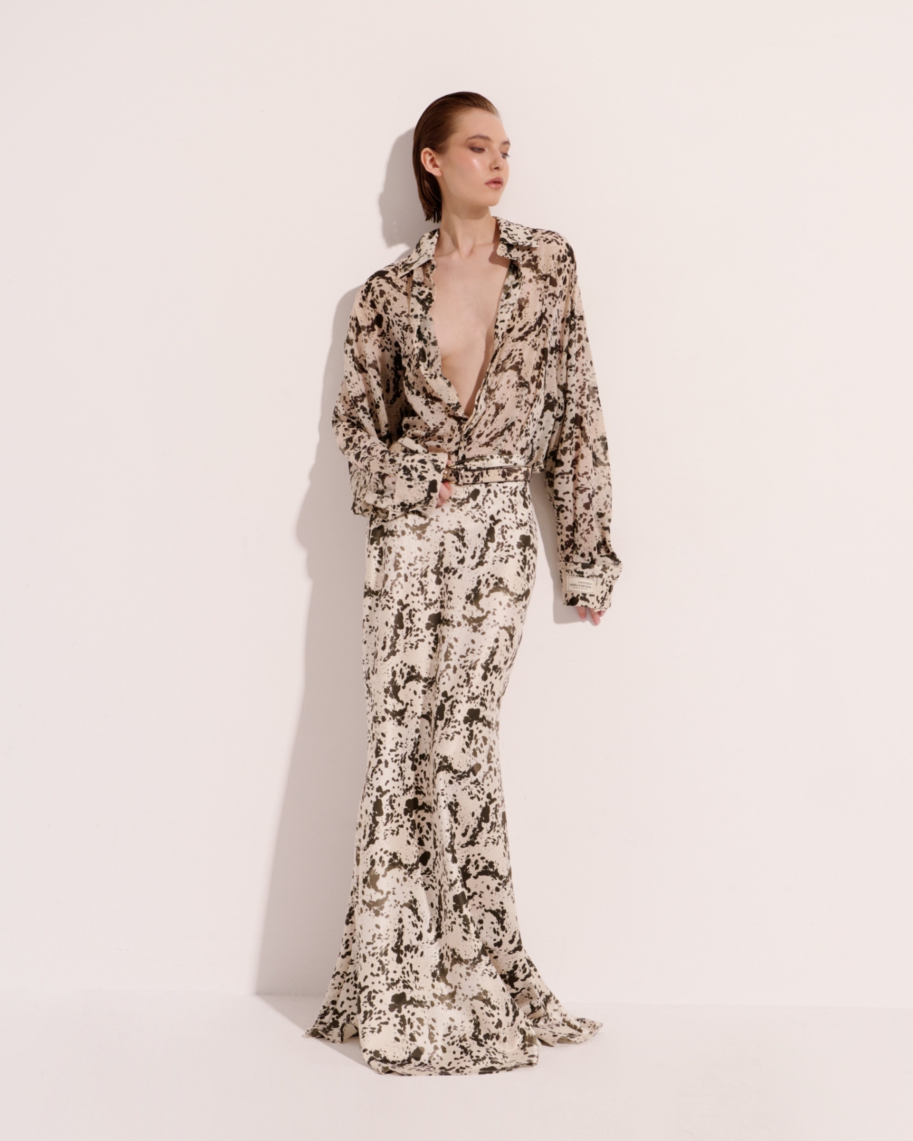 Picture of Satin Long Skirt with Animal Print