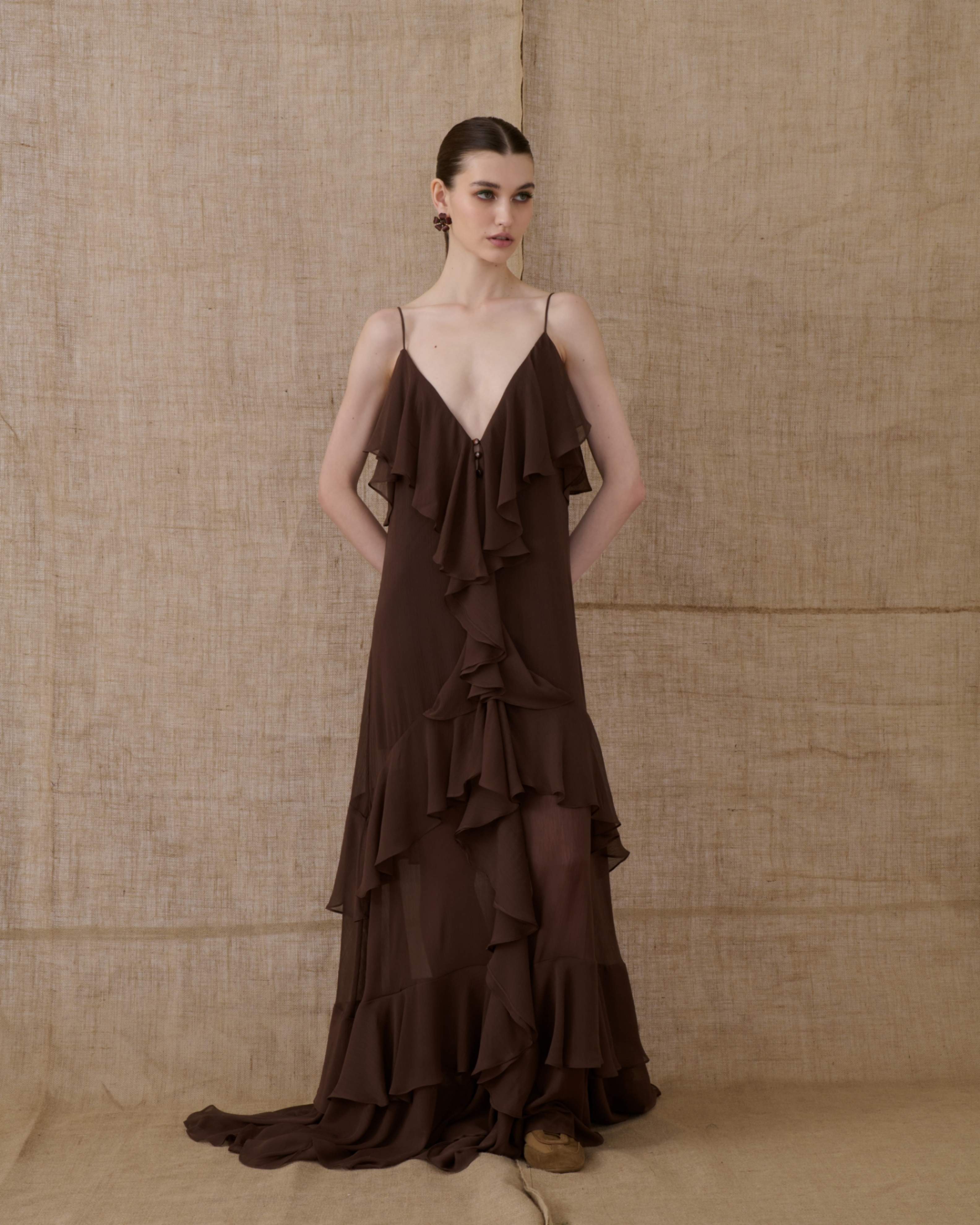 Picture of Brown Ruffled Maxi Dress