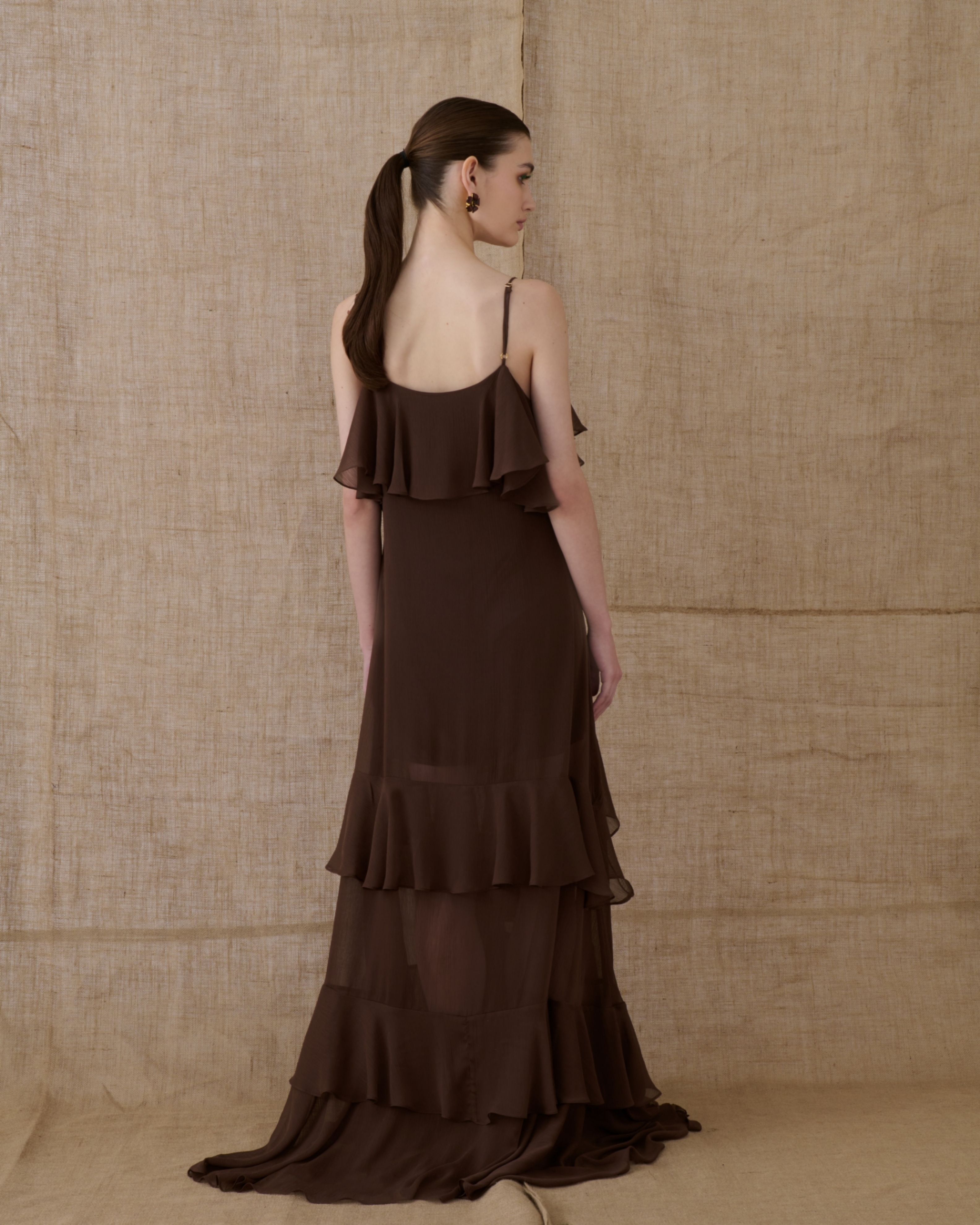 Picture of Brown Ruffled Maxi Dress