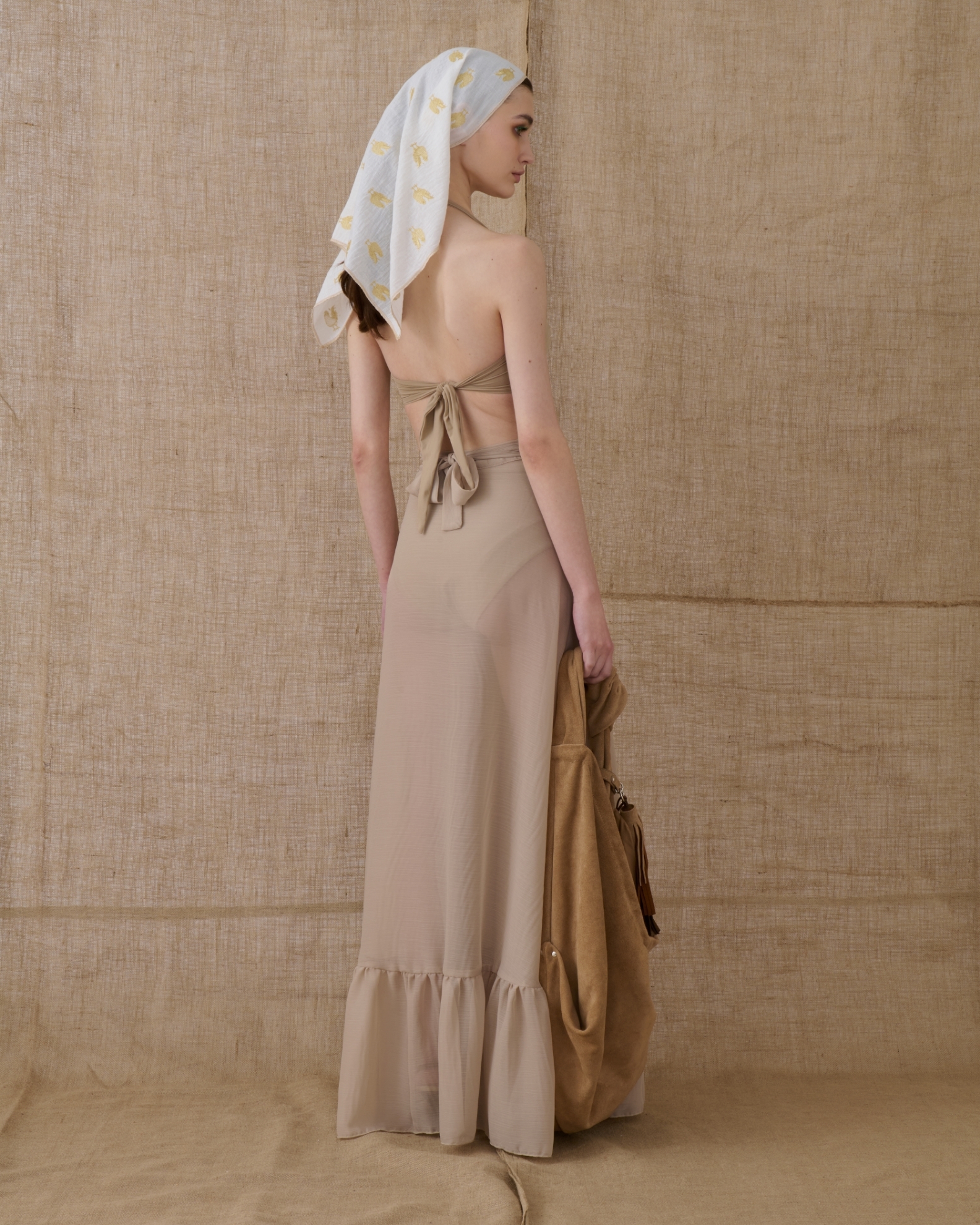 Picture of Beige Ruffled Wrap Skirt