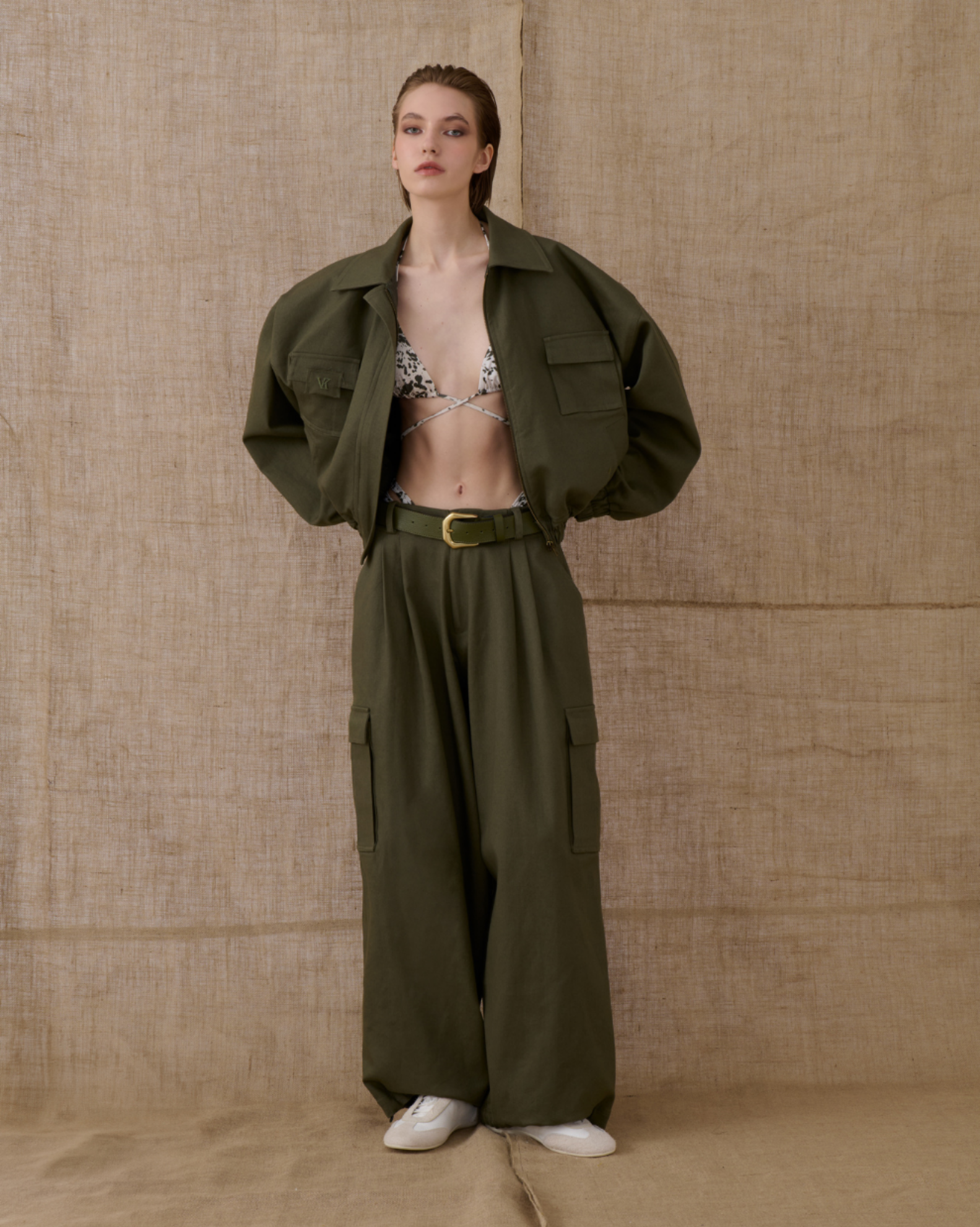 Picture of Khaki Denim Jacket with VK Embroidery