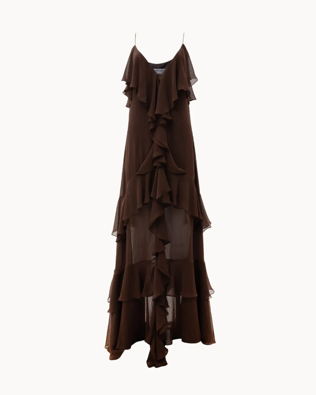 Show details for Brown Ruffled Maxi Dress Picture of Brown Ruffled Maxi Dress