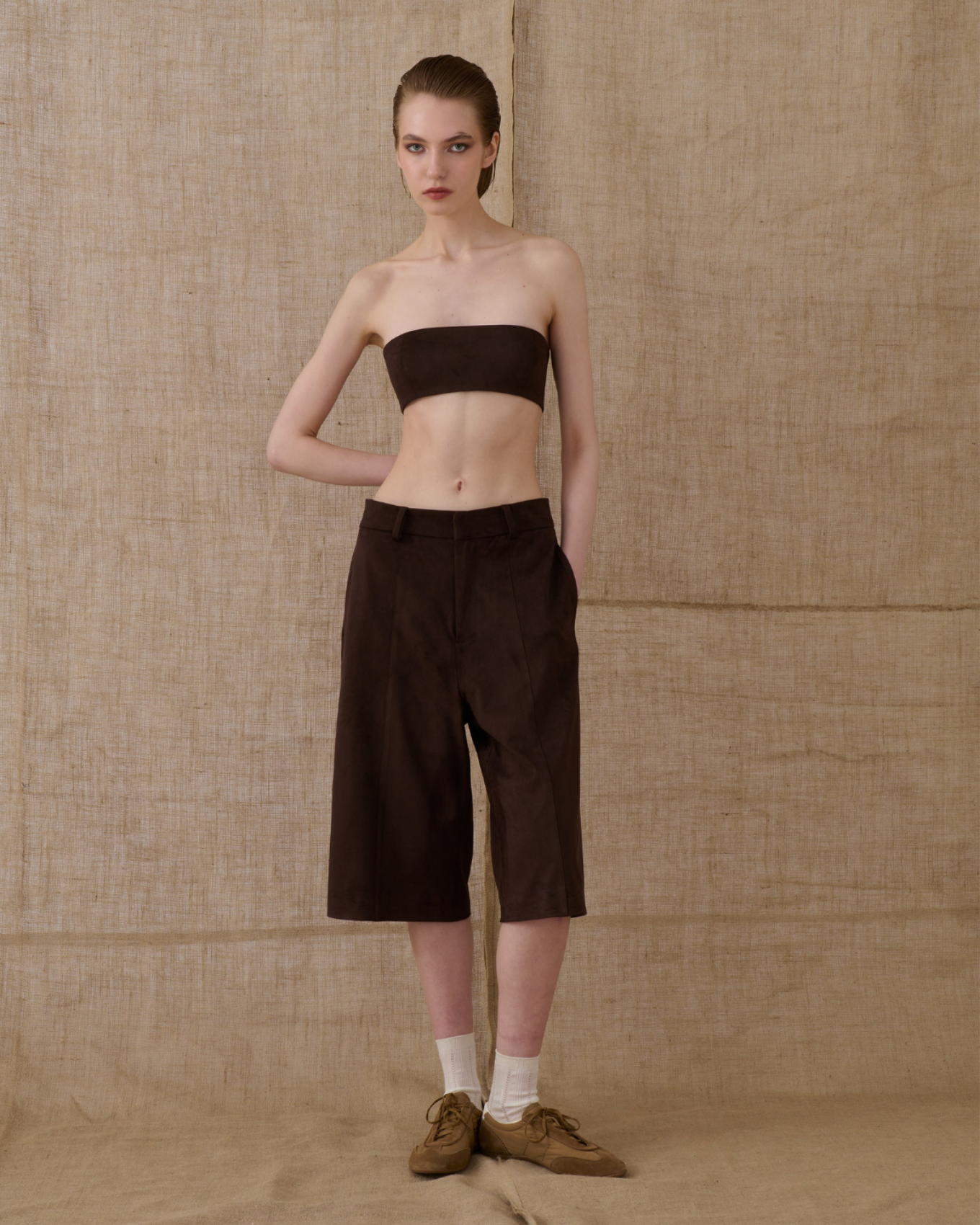 Picture of Brown Suede Bermuda Shorts