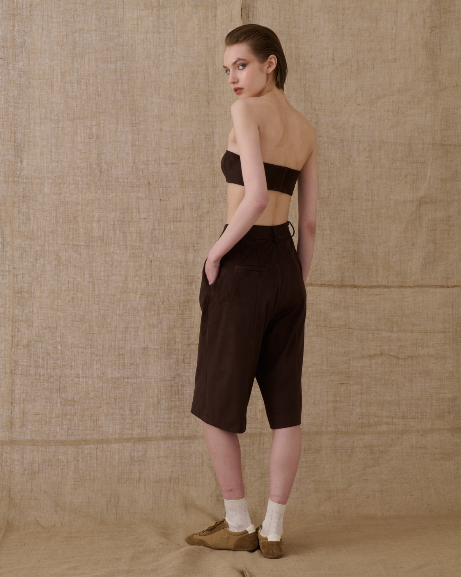 Picture of Brown Suede Bermuda Shorts