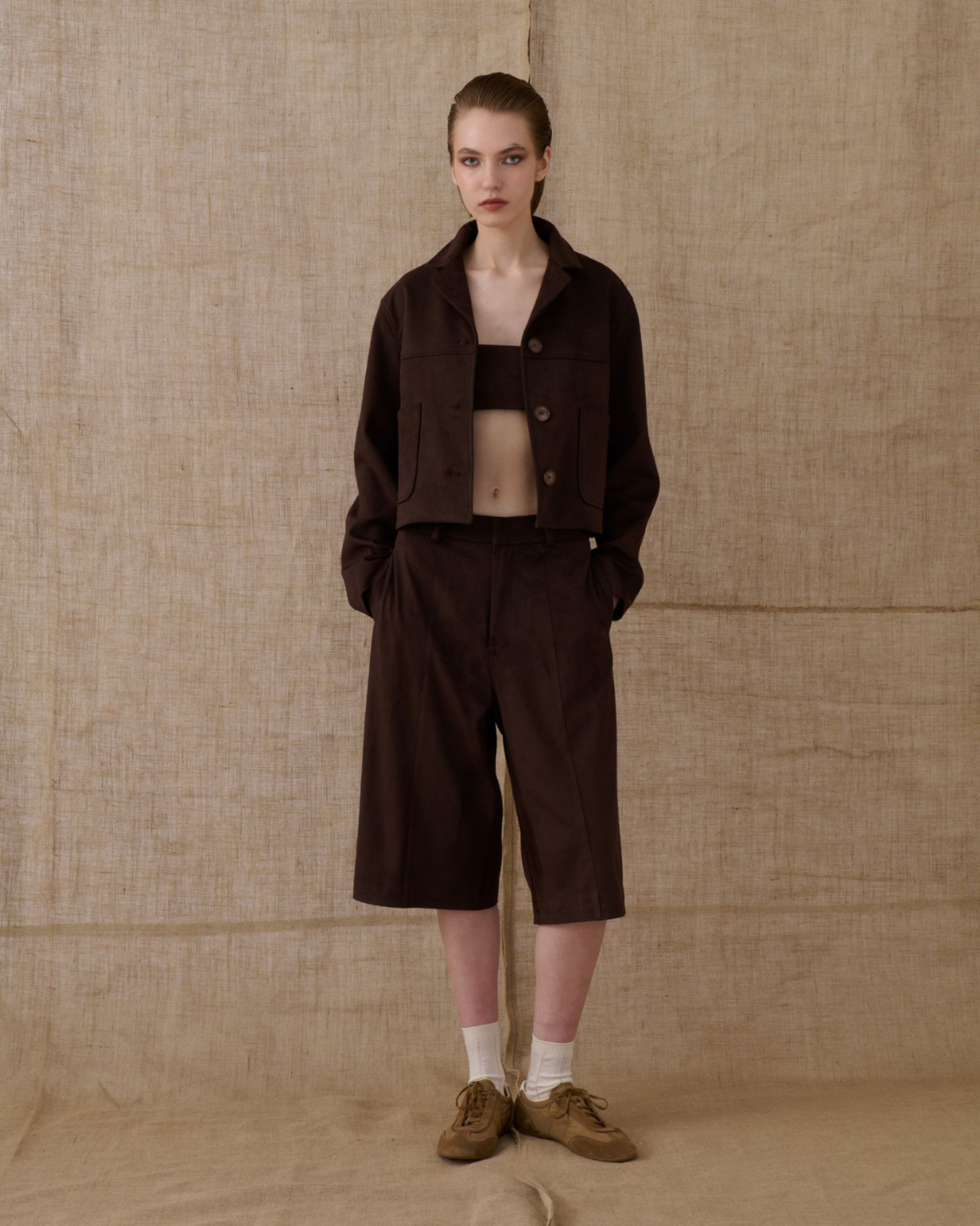 Picture of Brown Suede Bermuda Shorts