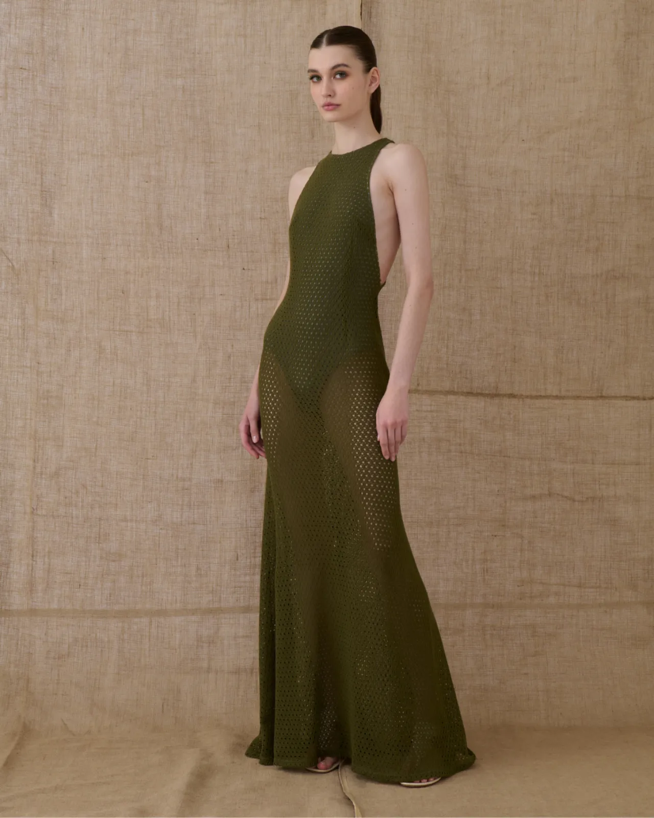 Picture of Khaki Crocheted Maxi Dress