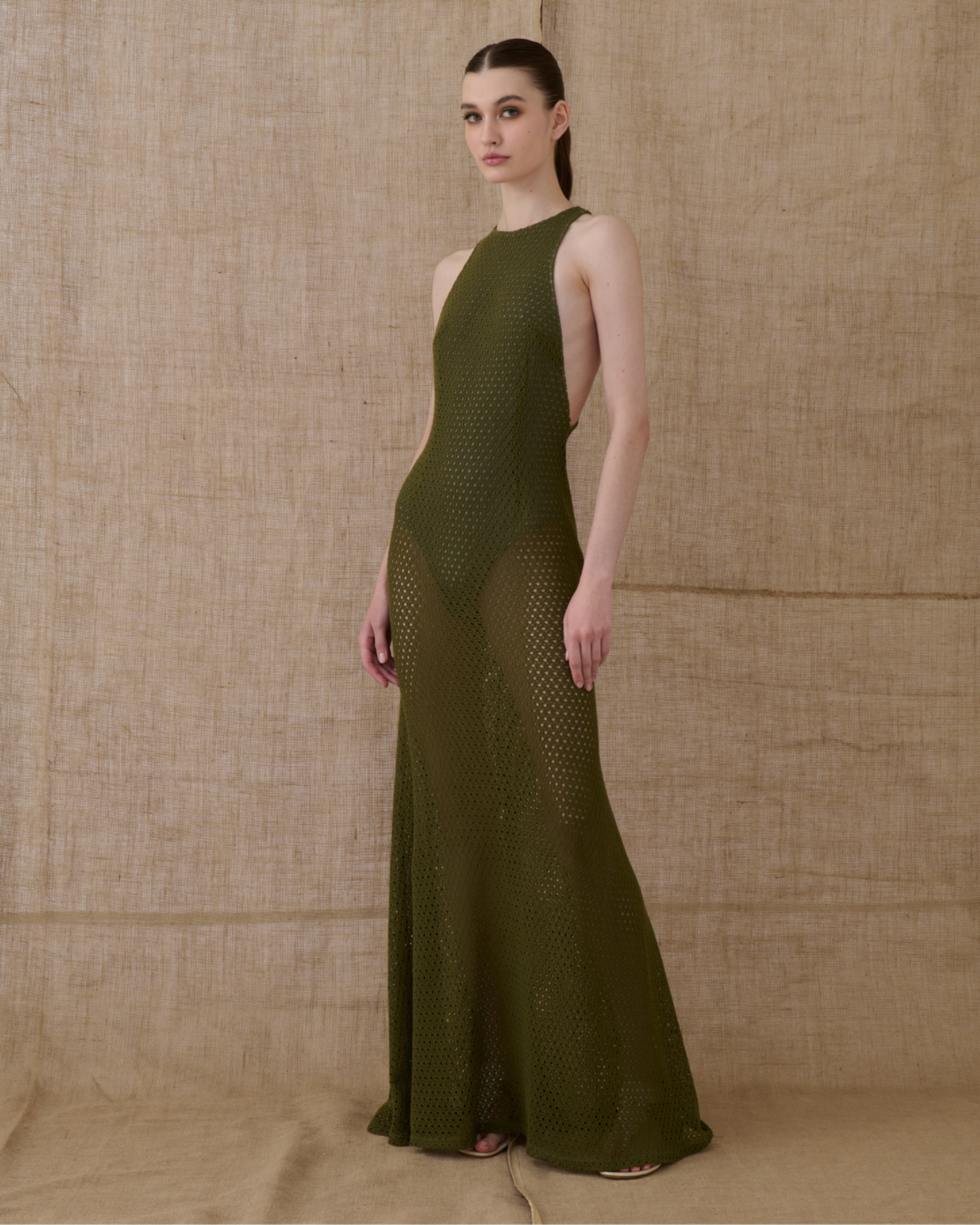 Picture of Khaki Crocheted Maxi Dress