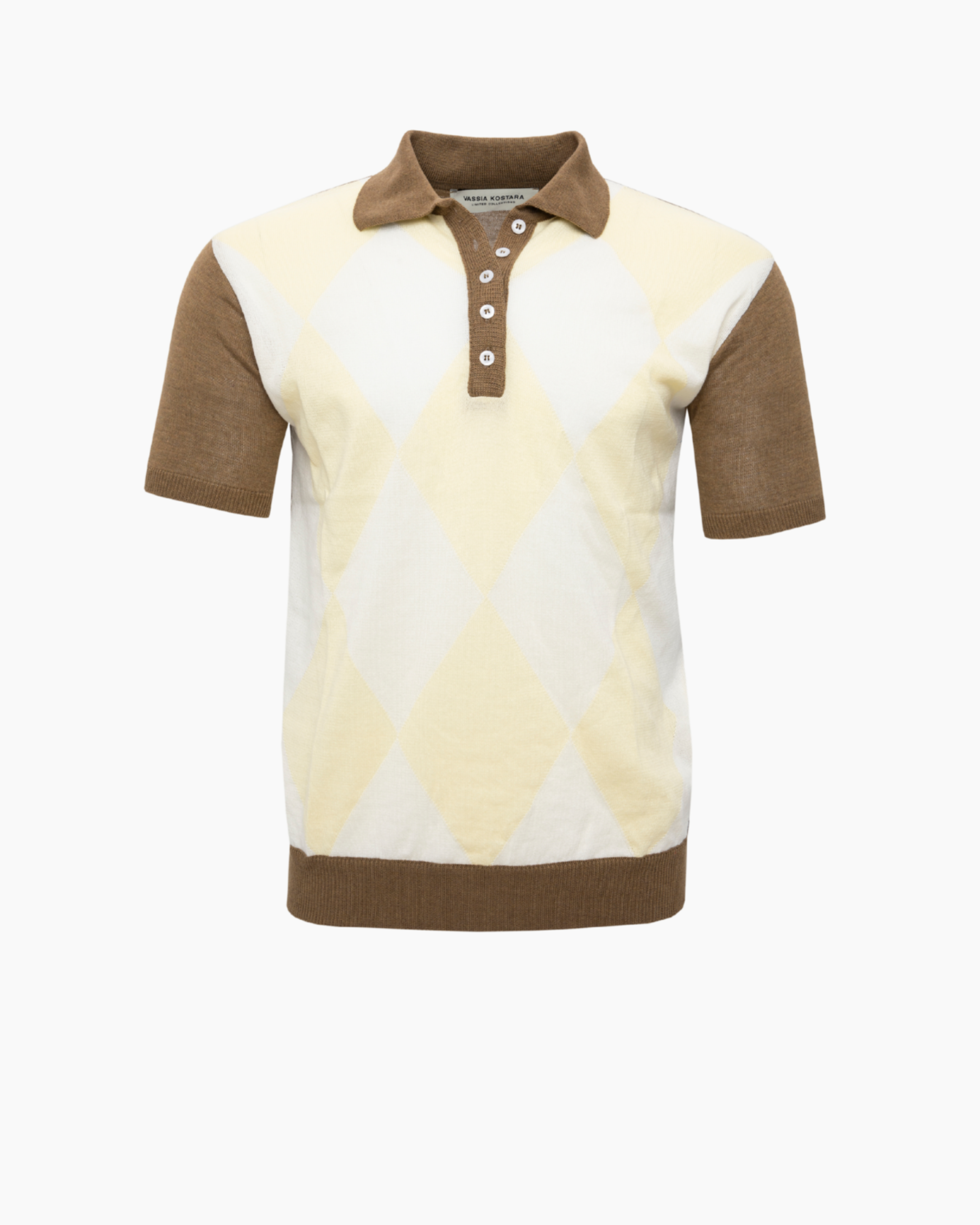 Picture of Olive Polo Knitted T-Shirt with Rhombus Pattern