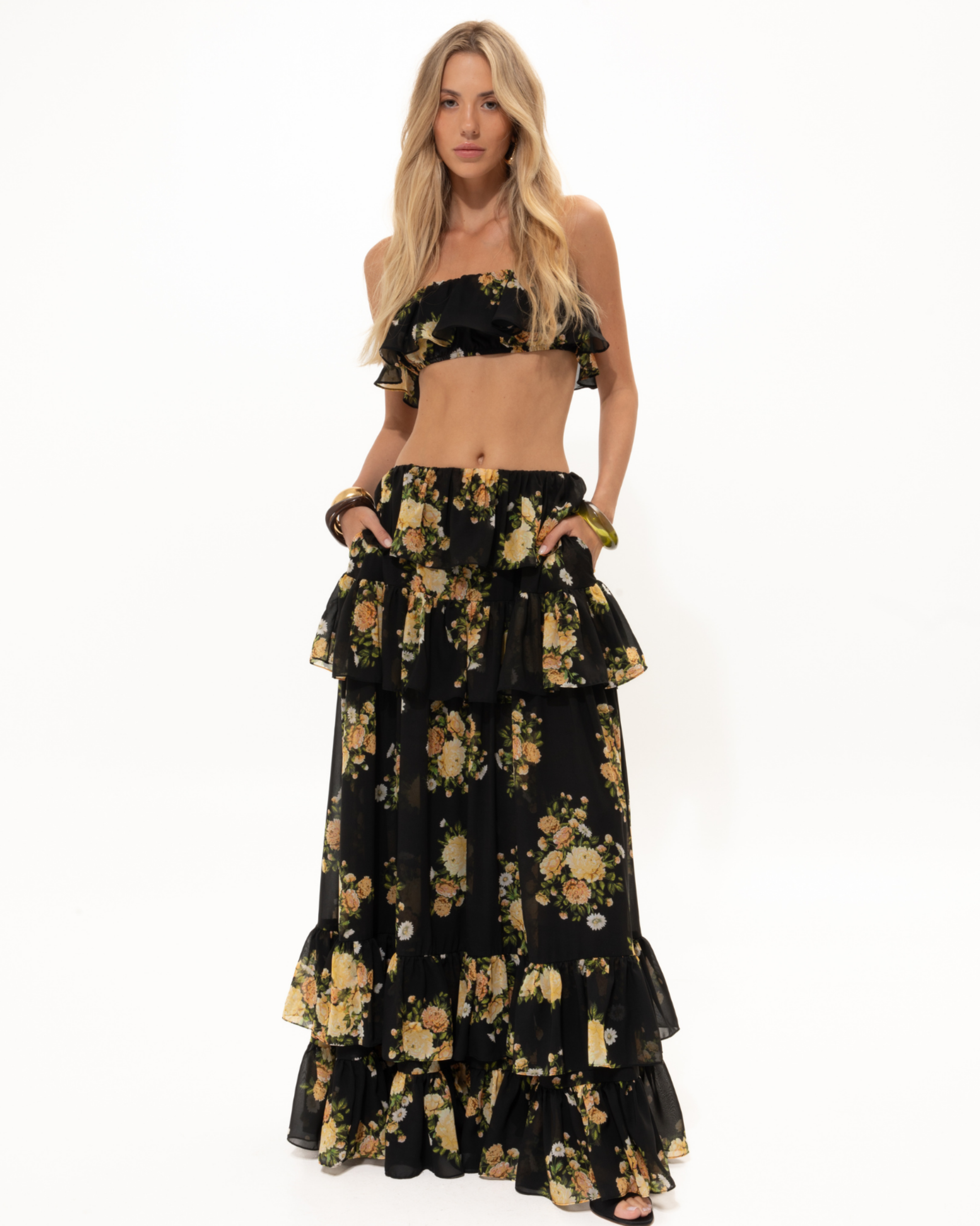 Picture of Black Floral Ruffled Top