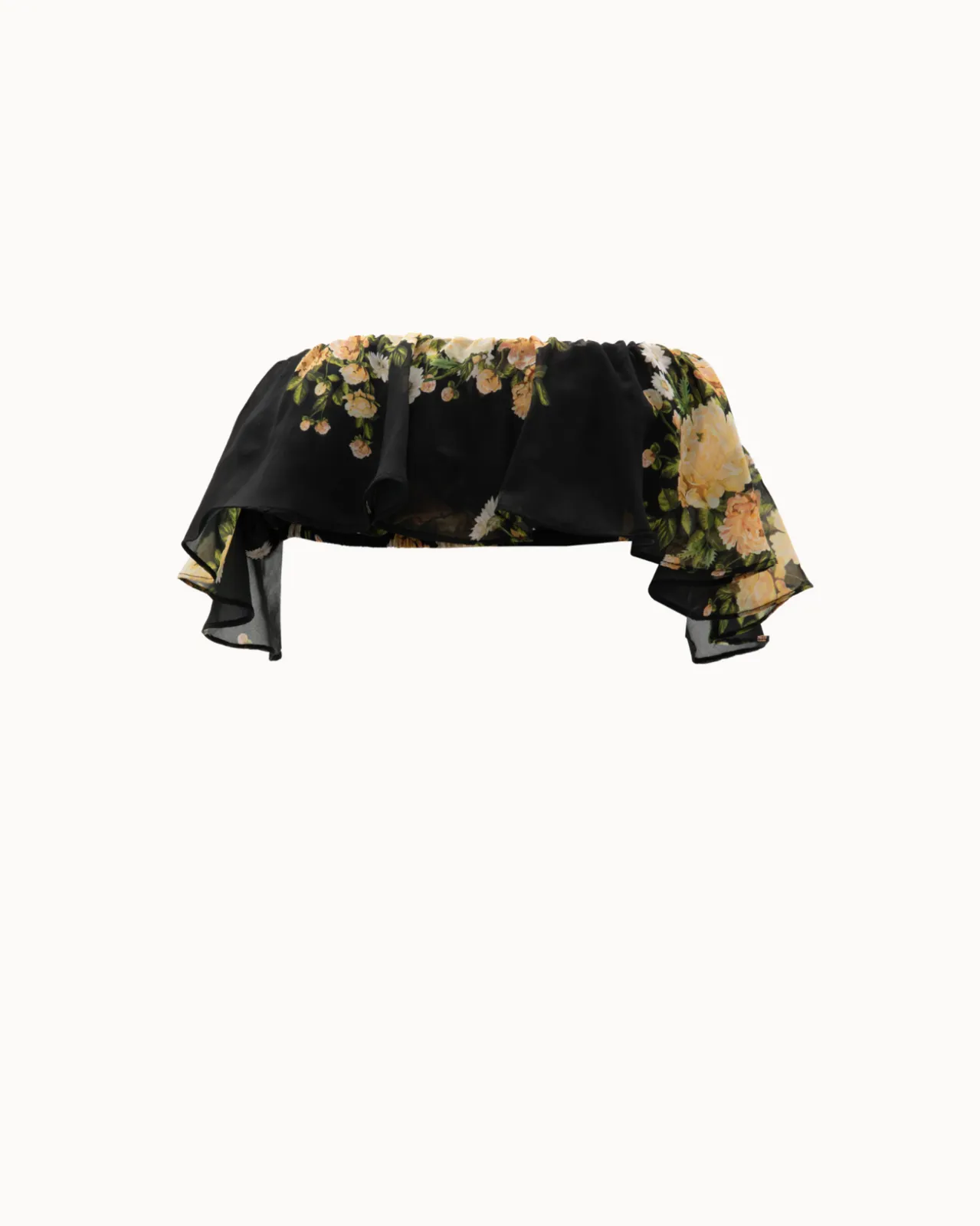 Show details for Black Floral Ruffled Top Picture of Black Floral Ruffled Top