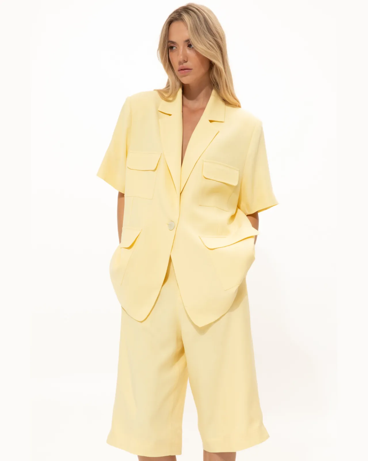 Show details for Chamomile Yellow Short-Sleeved Blazer Picture of Chamomile Yellow Short-Sleeved Blazer