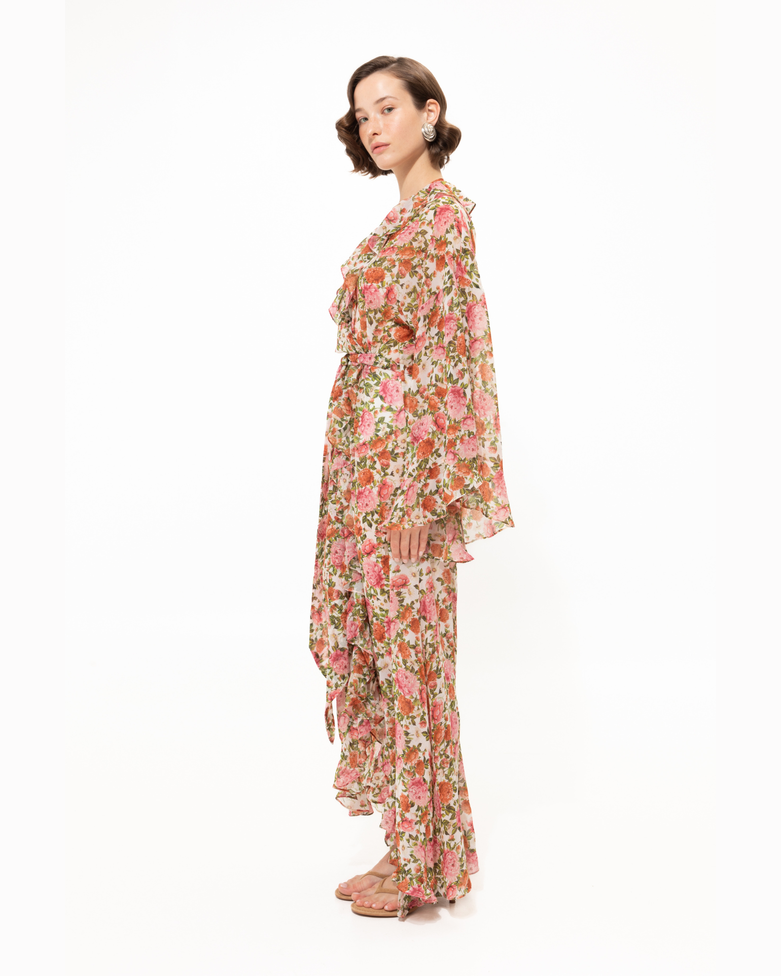 Picture of Pink Floral Ruffled Kimono