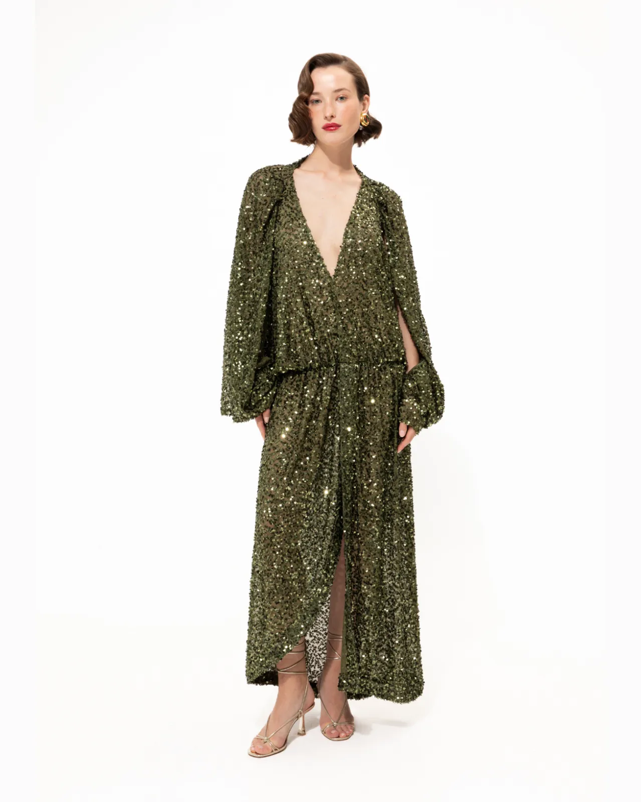 Show details for Deep Green Sequined Maxi Dress Picture of Deep Green Sequined Maxi Dress