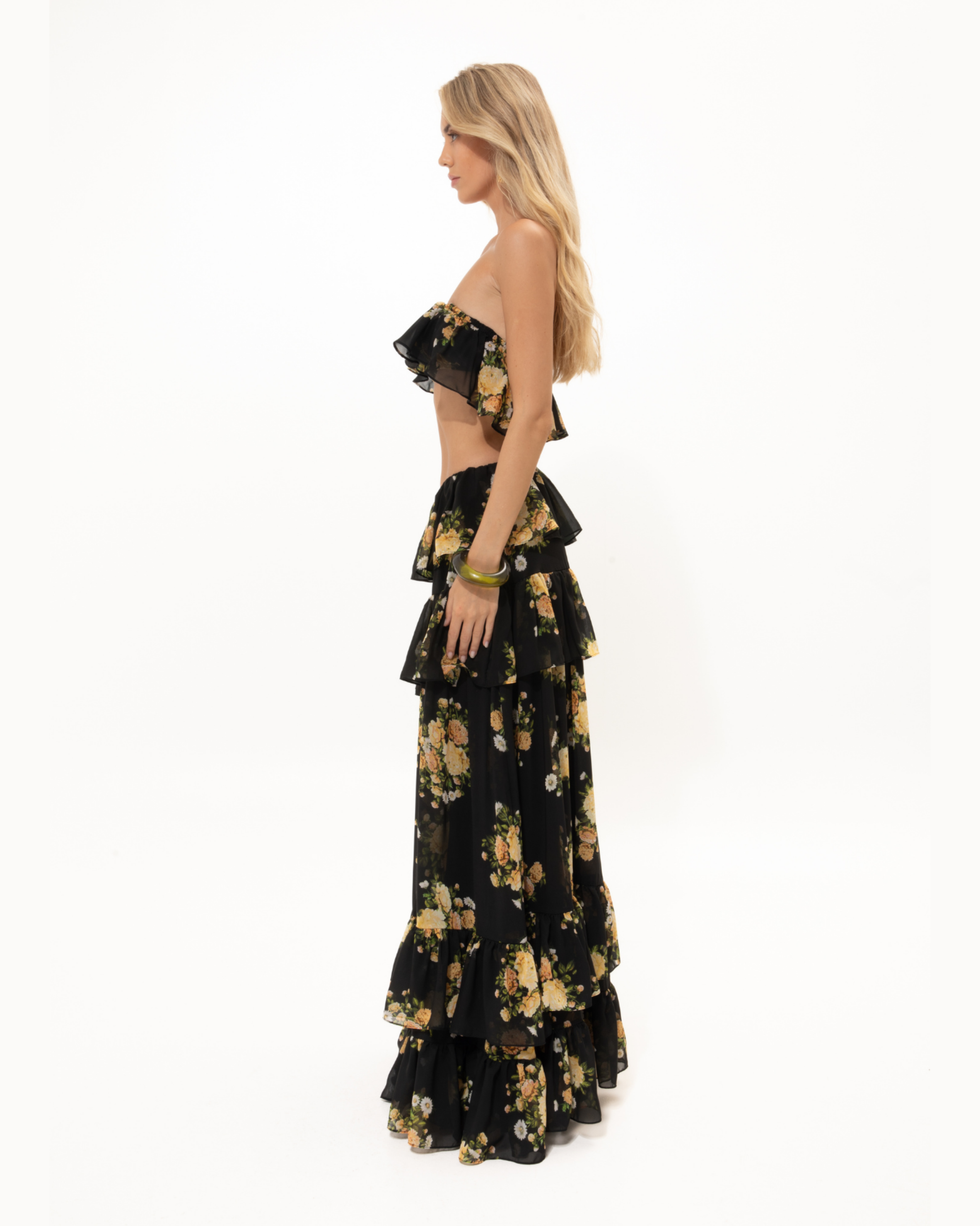 Picture of Black Floral Ruffled Skirt