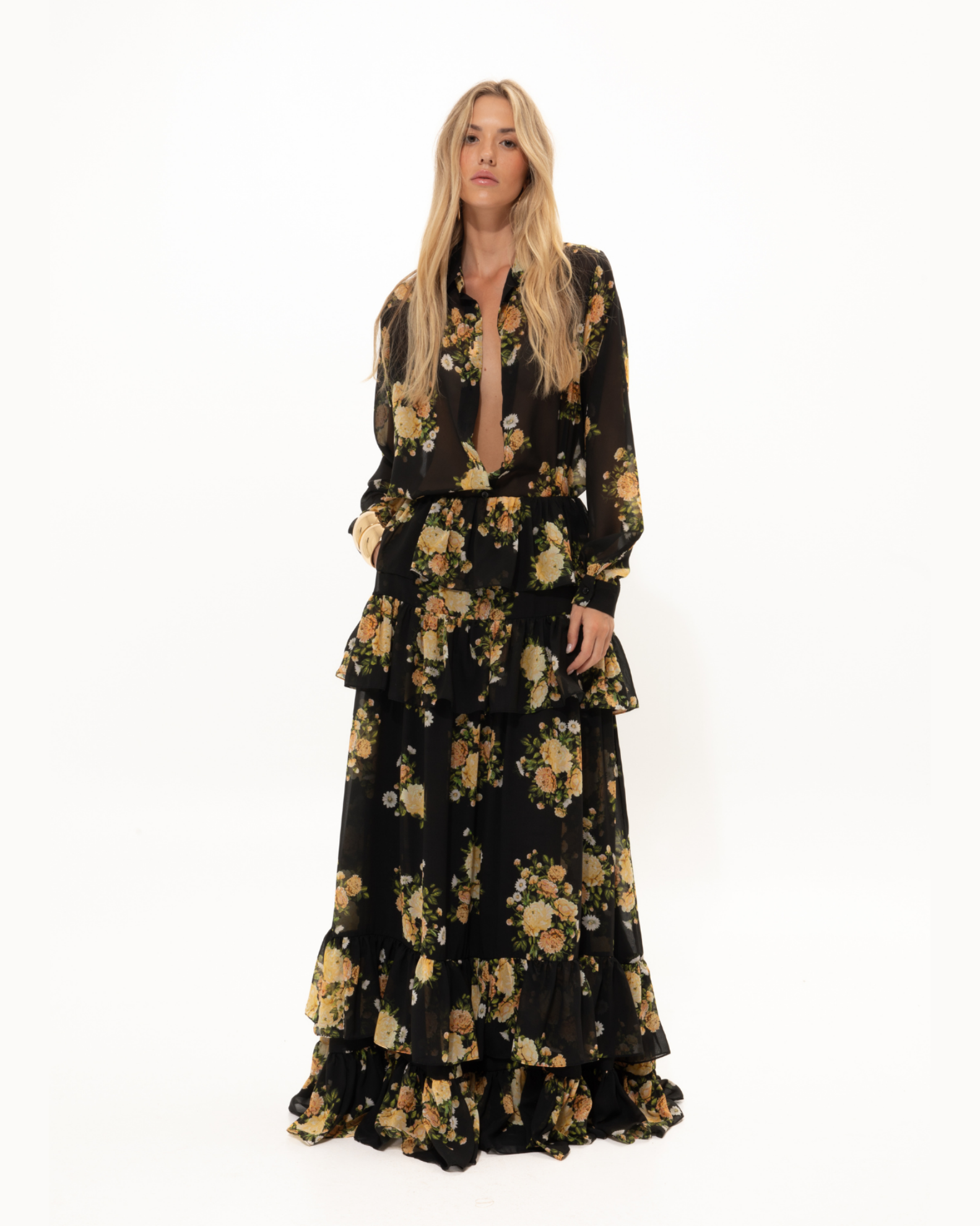 Picture of Black Floral Ruffled Skirt