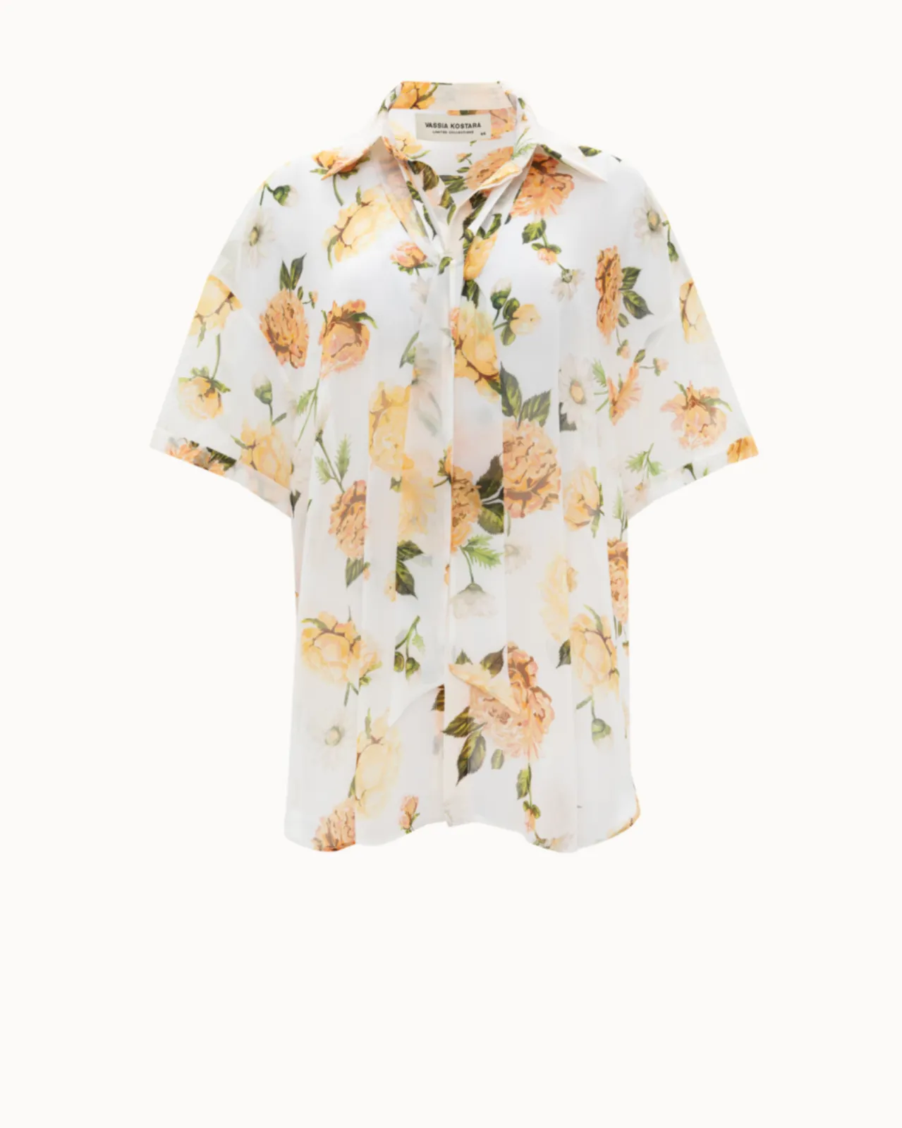 Show details for White Floral Short-Sleeved OS Shirt Picture of White Floral Short-Sleeved OS Shirt