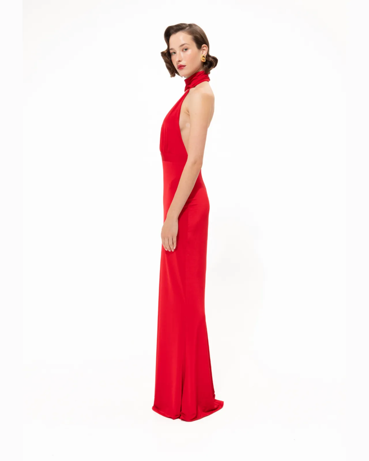 Show details for Fire Red Maxi Gown Picture of Fire Red Maxi Gown