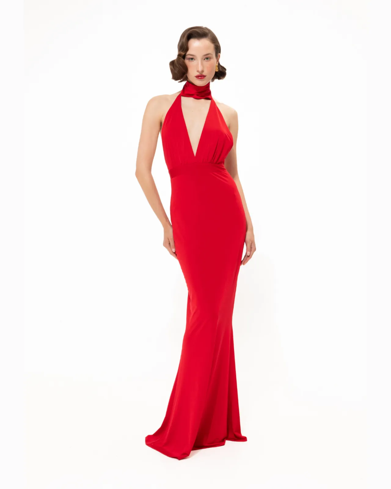 Show details for Fire Red Maxi Gown Picture of Fire Red Maxi Gown