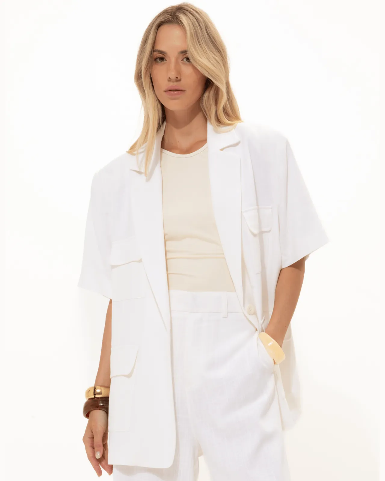 Show details for White Short-Sleeved Blazer Picture of White Short-Sleeved Blazer