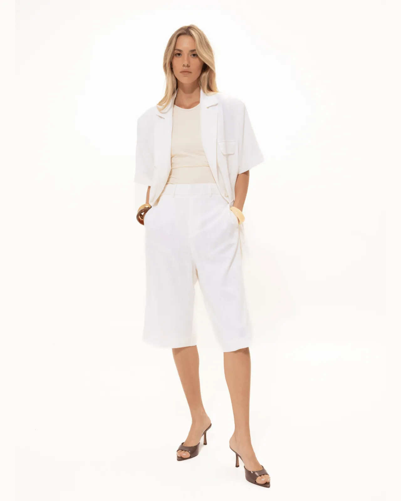 Show details for White Short-Sleeved Blazer Picture of White Short-Sleeved Blazer