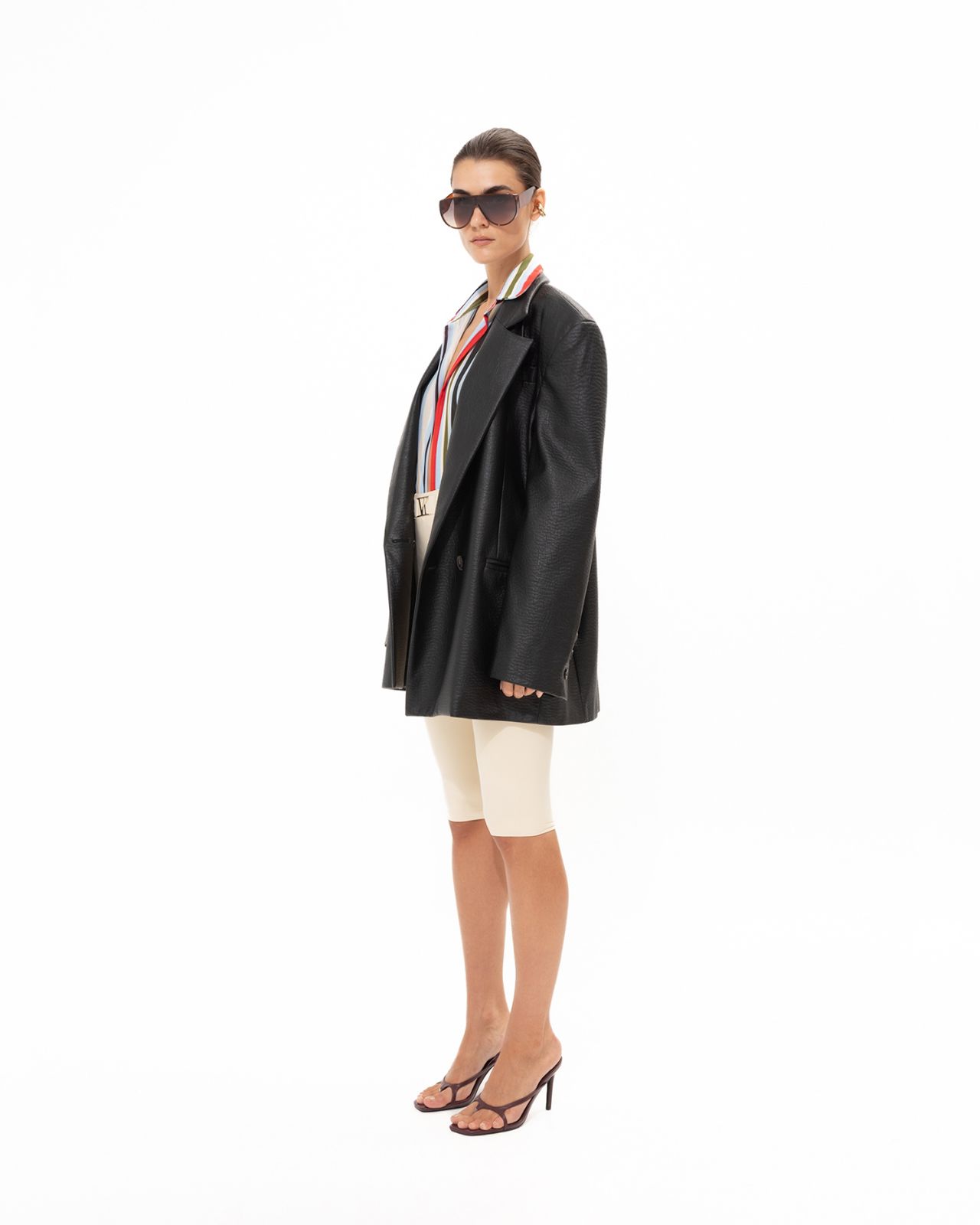Picture of BLACK FAUX LEATHER BLAZER