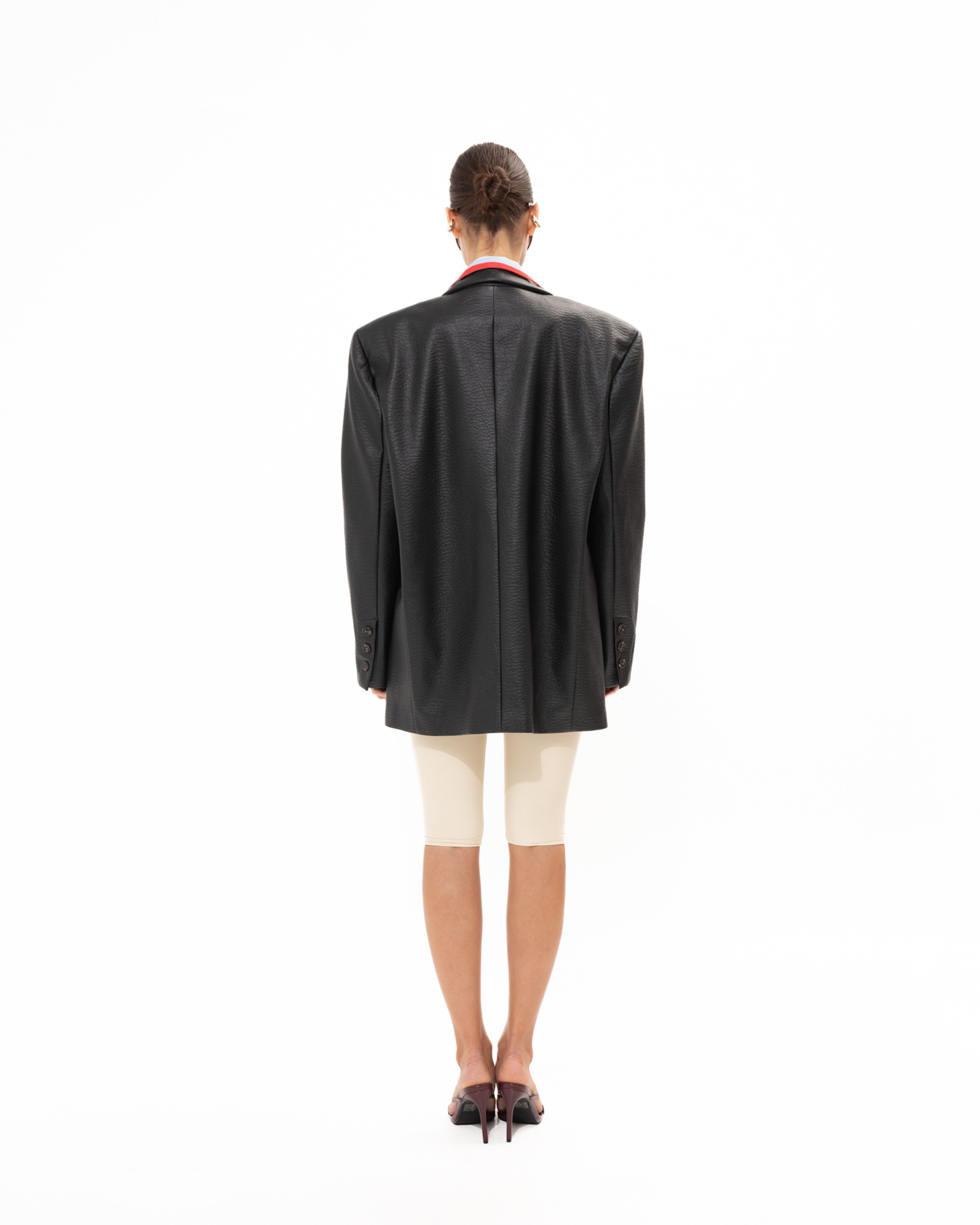 Picture of BLACK FAUX LEATHER BLAZER
