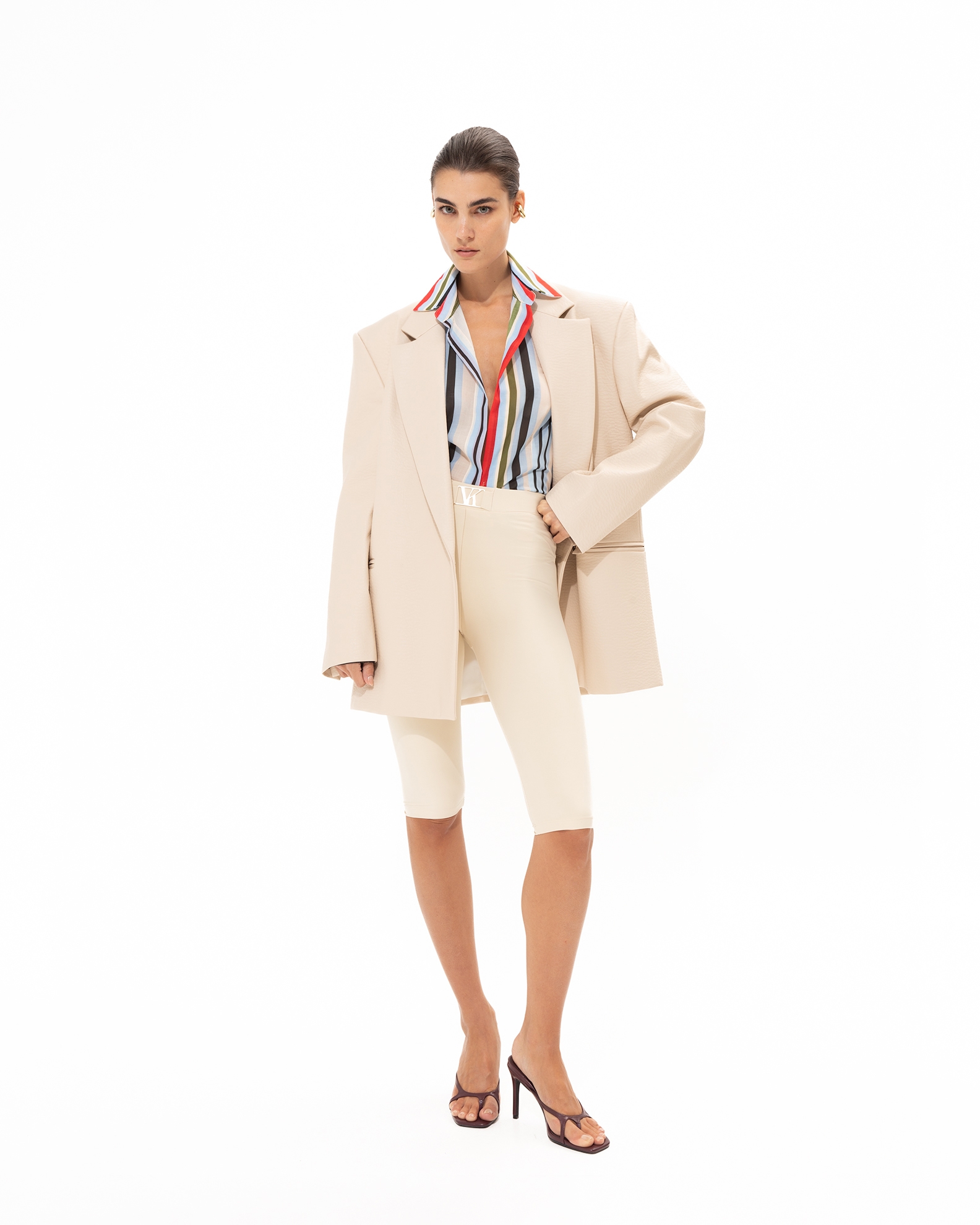 Picture of CREME FAUX LEATHER BLAZER